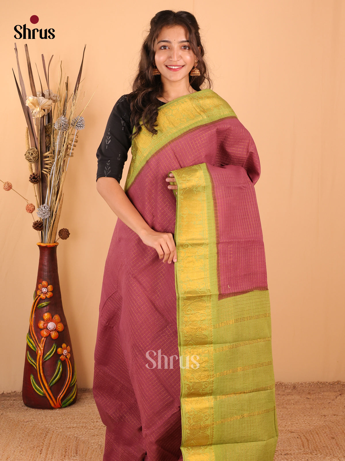 Maroon with Green - DDS15005 - Sungudi Cotton Saree - Shop on Shrus.com