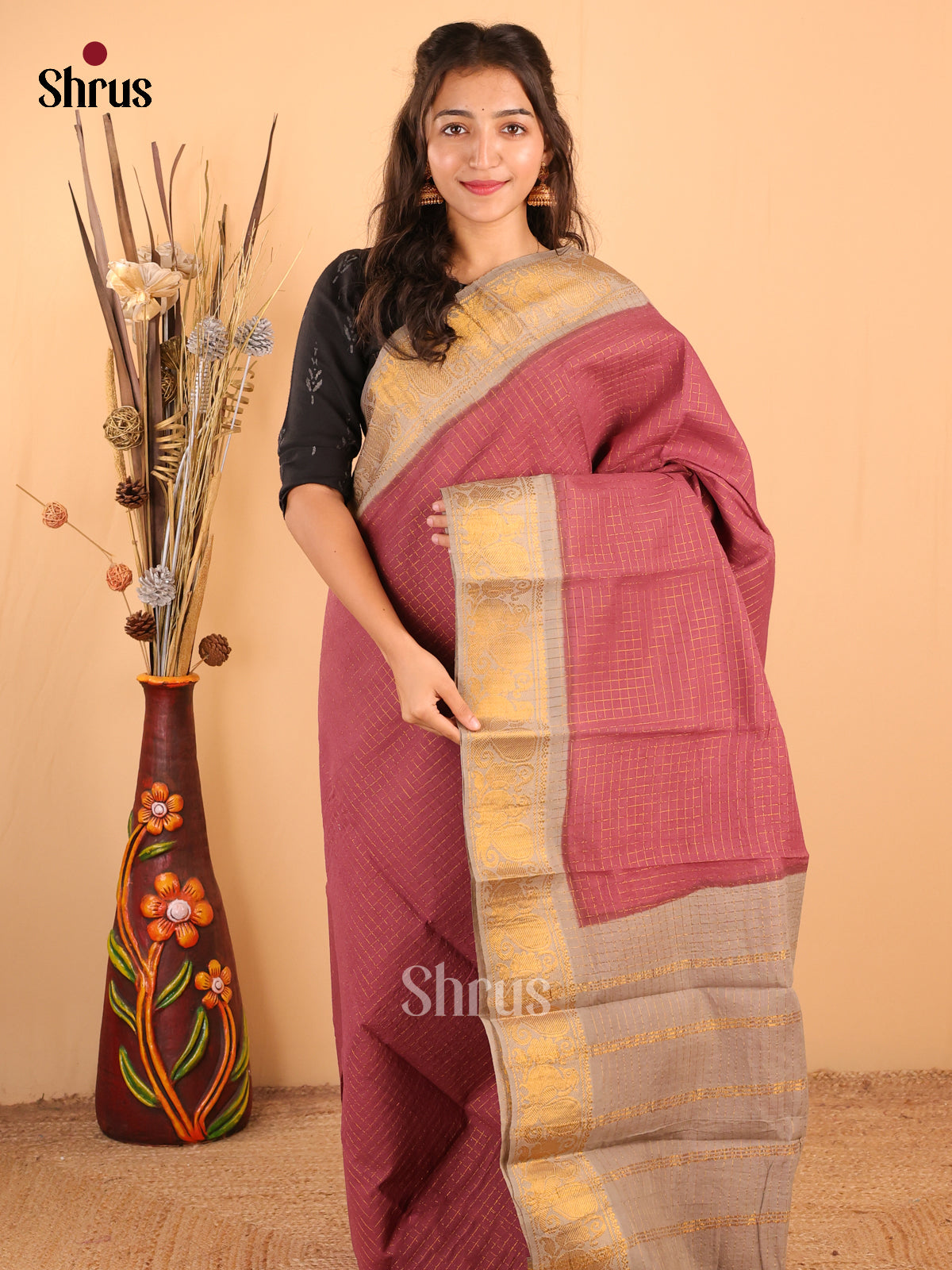 Onion peel with Grey - DDS15006 - Sungudi Cotton Saree - Shop on Shrus.com