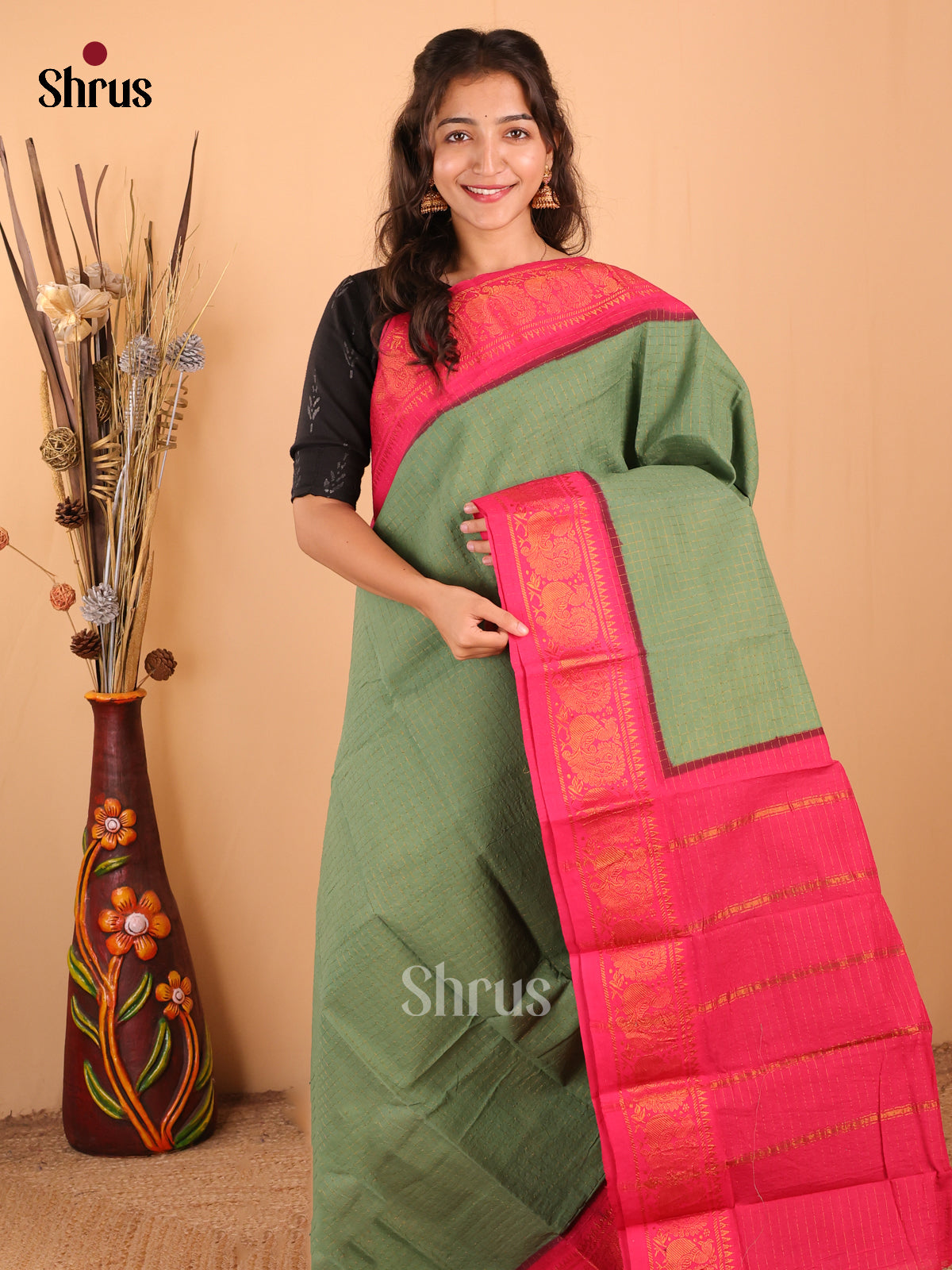 Pastel Green with Pink - DDS15025 - Sungudi Cotton Saree - Shop on Shrus.com
