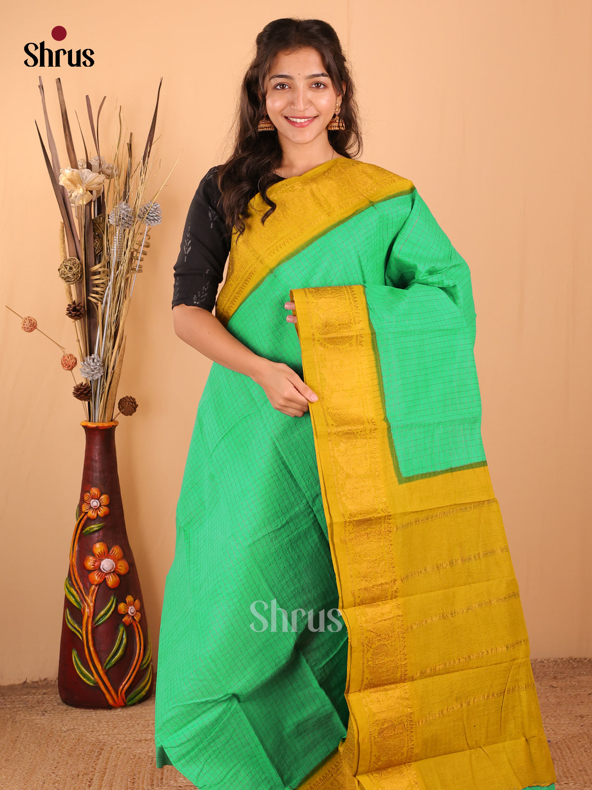 Pastel Green with Mehandi Green - DDS15048 - Sungudi Cotton Saree - Shop on Shrus.com