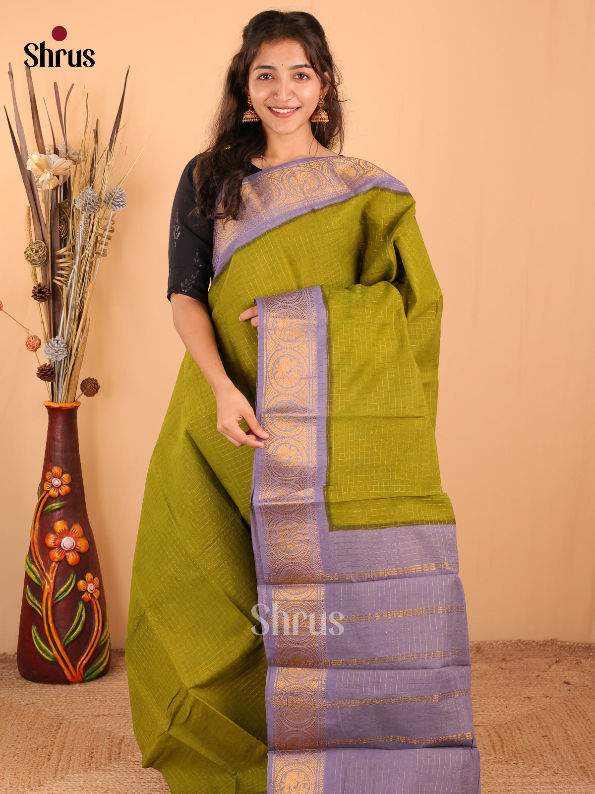 Green with Lavender - DDS15065 - Sungudi Cotton Saree - Shop on Shrus.com