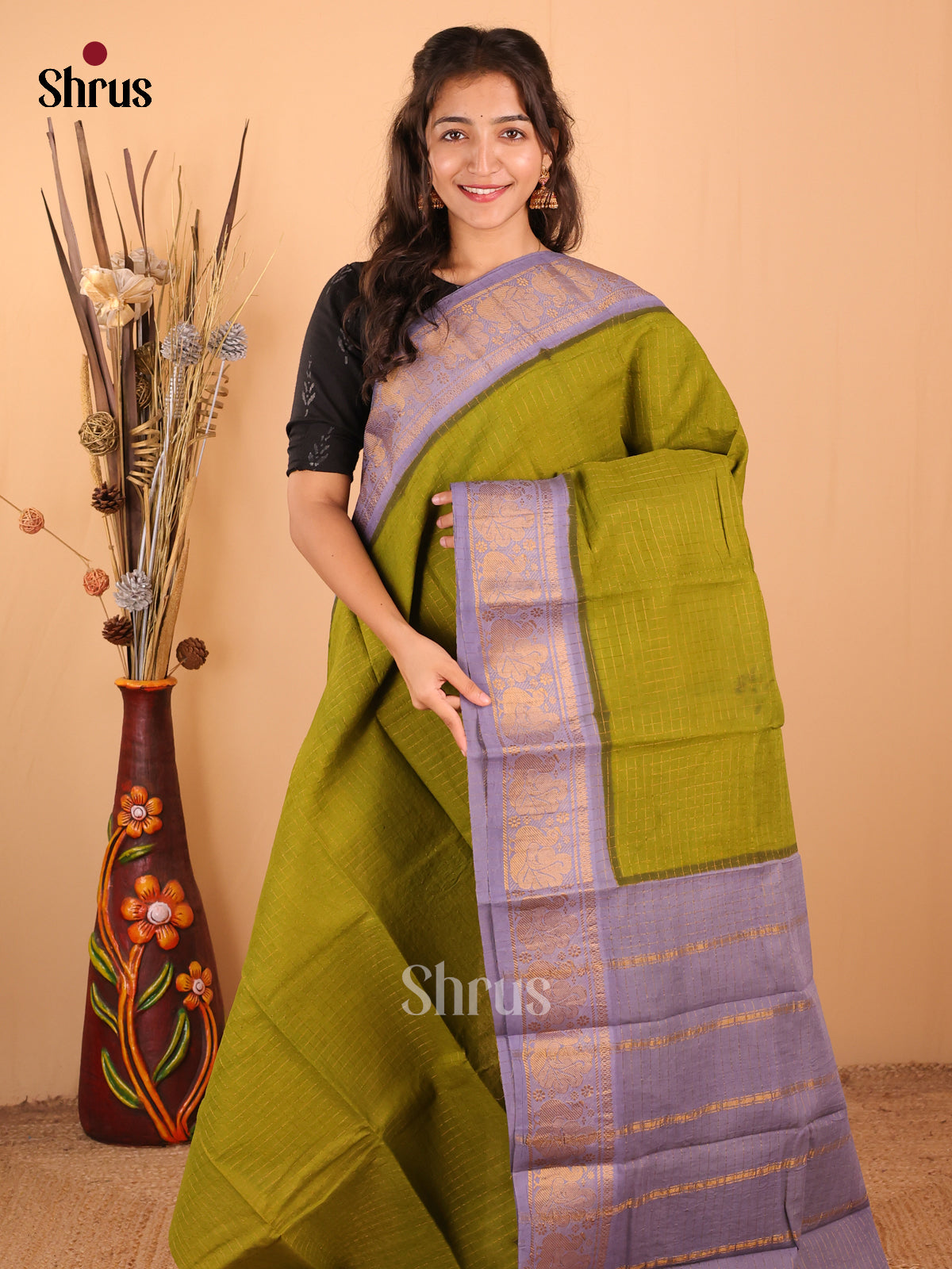 Green with Lavender - DDS15067 - Sungudi Cotton Saree - Shop on Shrus.com