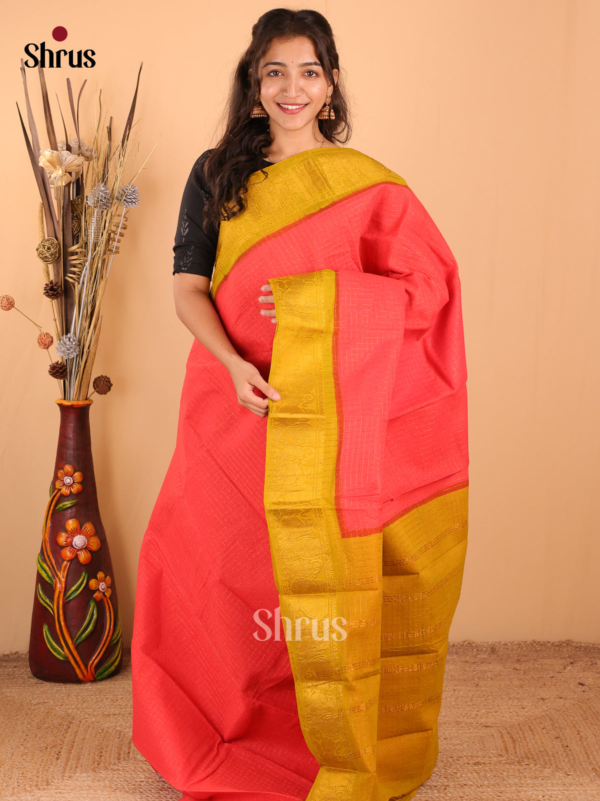 Orange with Green - DDS15069 - Sungudi Cotton Saree - Shop on Shrus.com