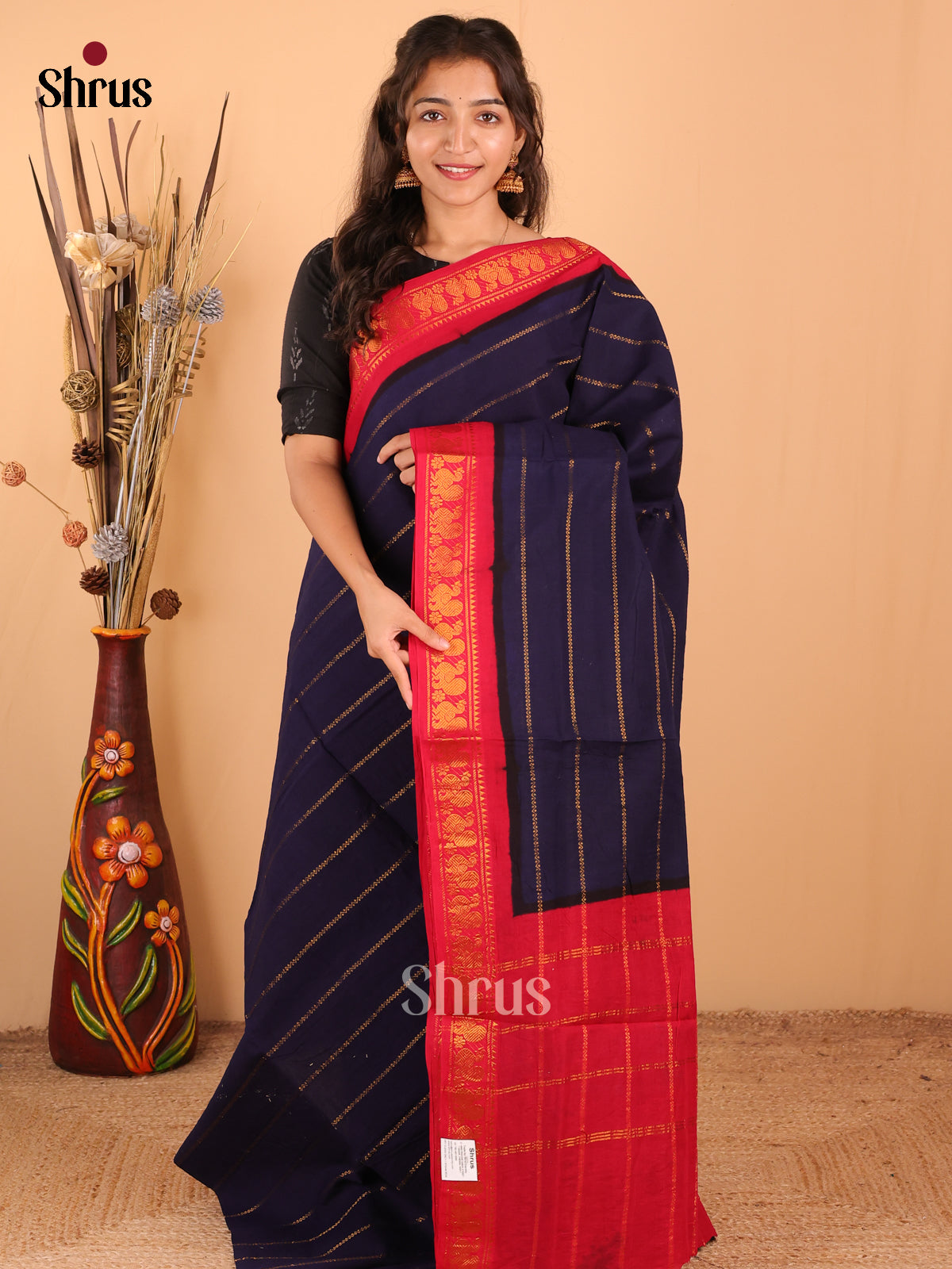 Blue with Red -DDS15105 - Sungudi Cotton Saree - Shop on Shrus.com
