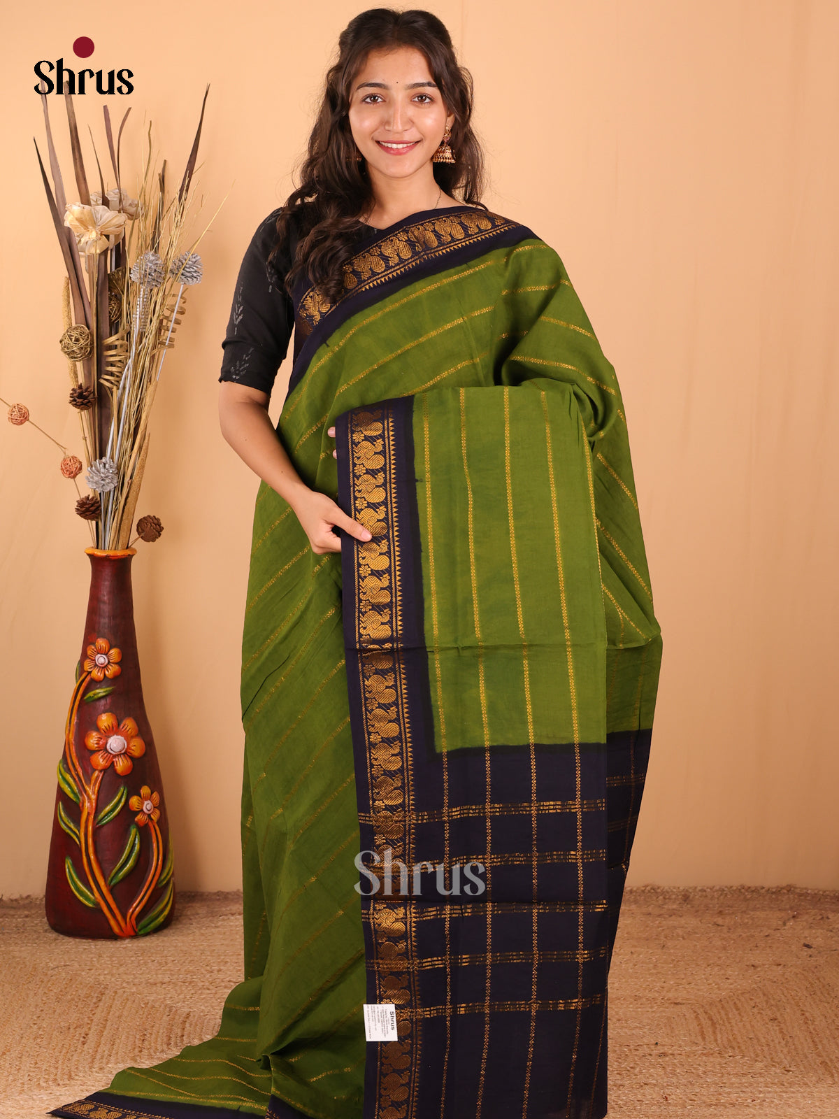 Green with Blue - DDS15114 - Sungudi Cotton Saree - Shop on Shrus.com
