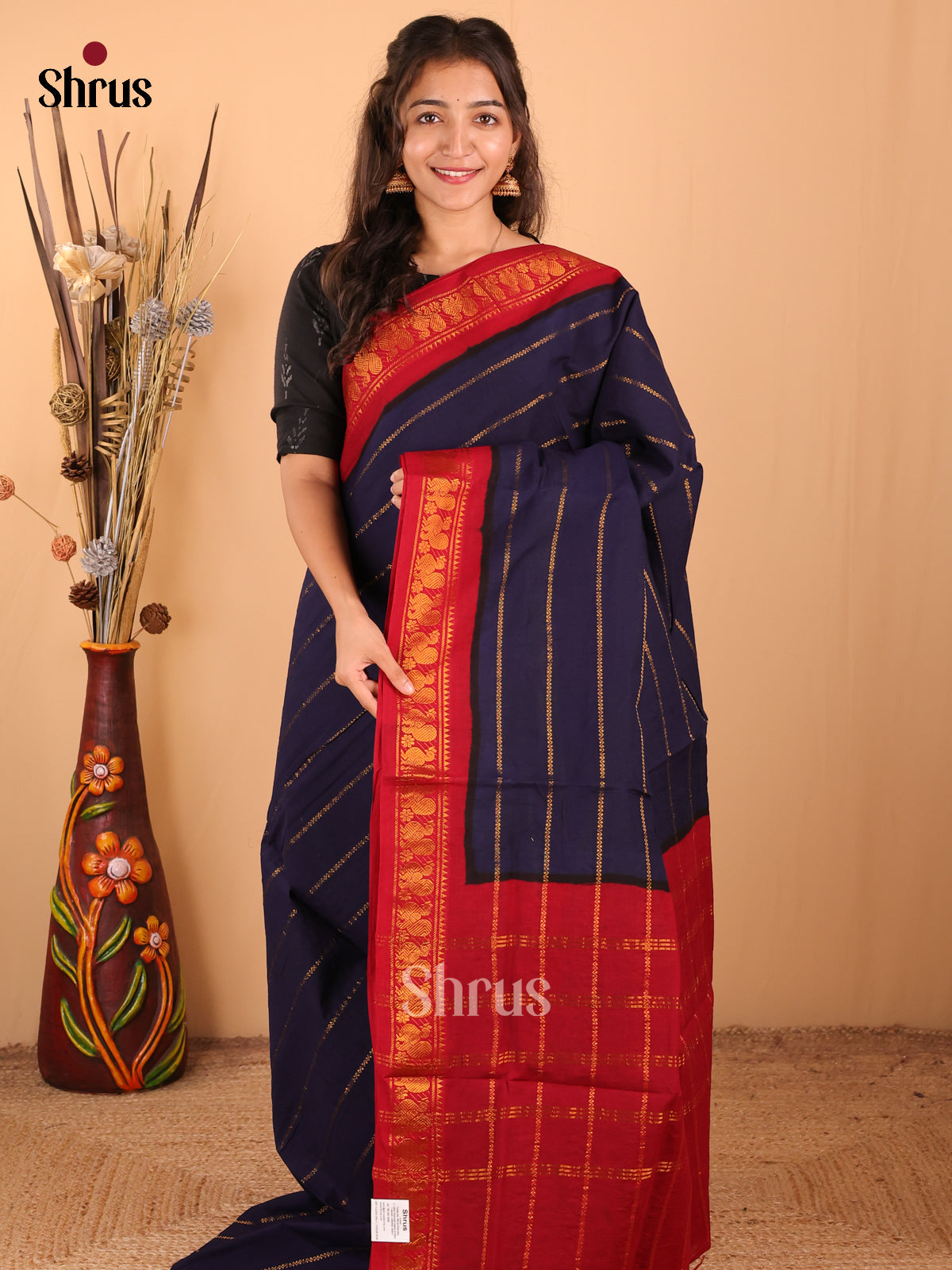 Blue with Red -DDS15122 - Sungudi Cotton Saree - Shop on Shrus.com