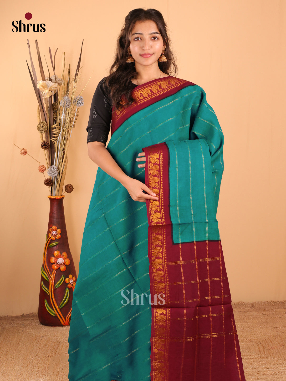Green with Maroon - DDS15138 - Sungudi Cotton Saree - Shop on Shrus.com