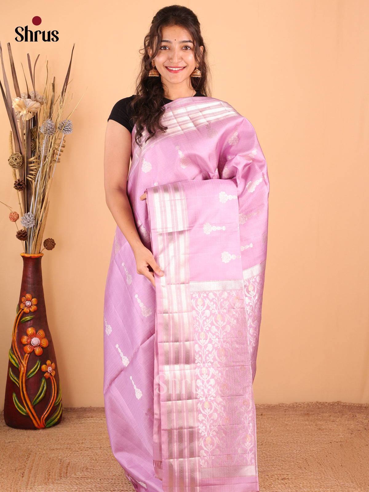 Lavender(Monochrome) -DDS15141 - Soft Silk Saree - Shop on Shrus.com