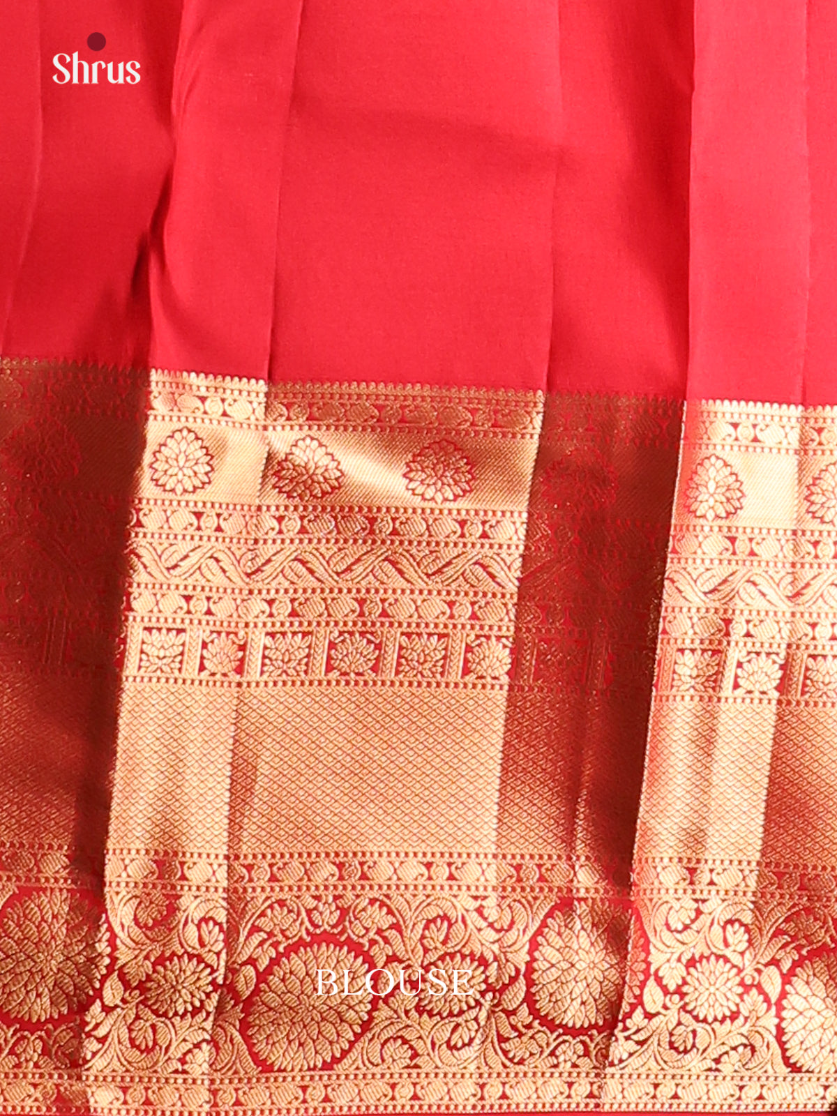 Magnificent Red Bridal Kanchipuram Saree with Golden zari accents, Zari Border & Brocade Pallu - Shop on Shrus.com