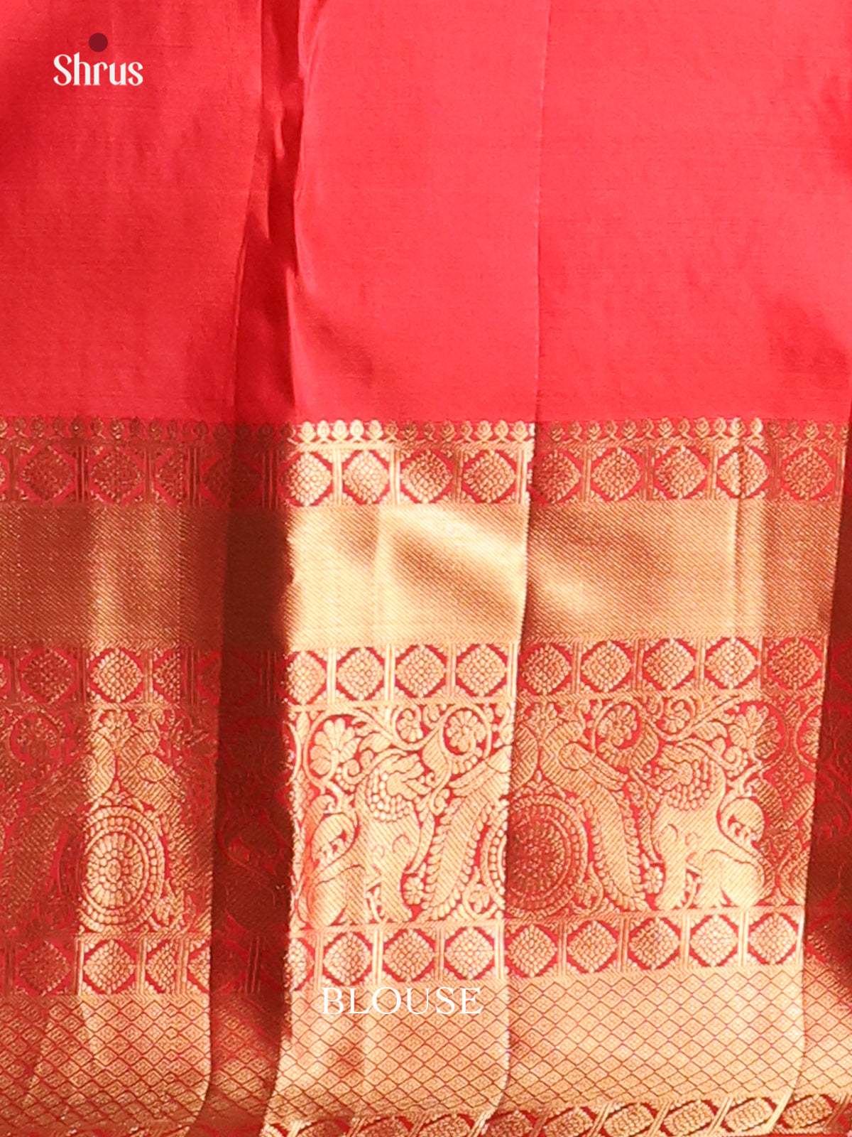 Opulent Red Bridal Kanchipuram Saree with Gold Floral Vines Zari Border & Brocade Pallu-2