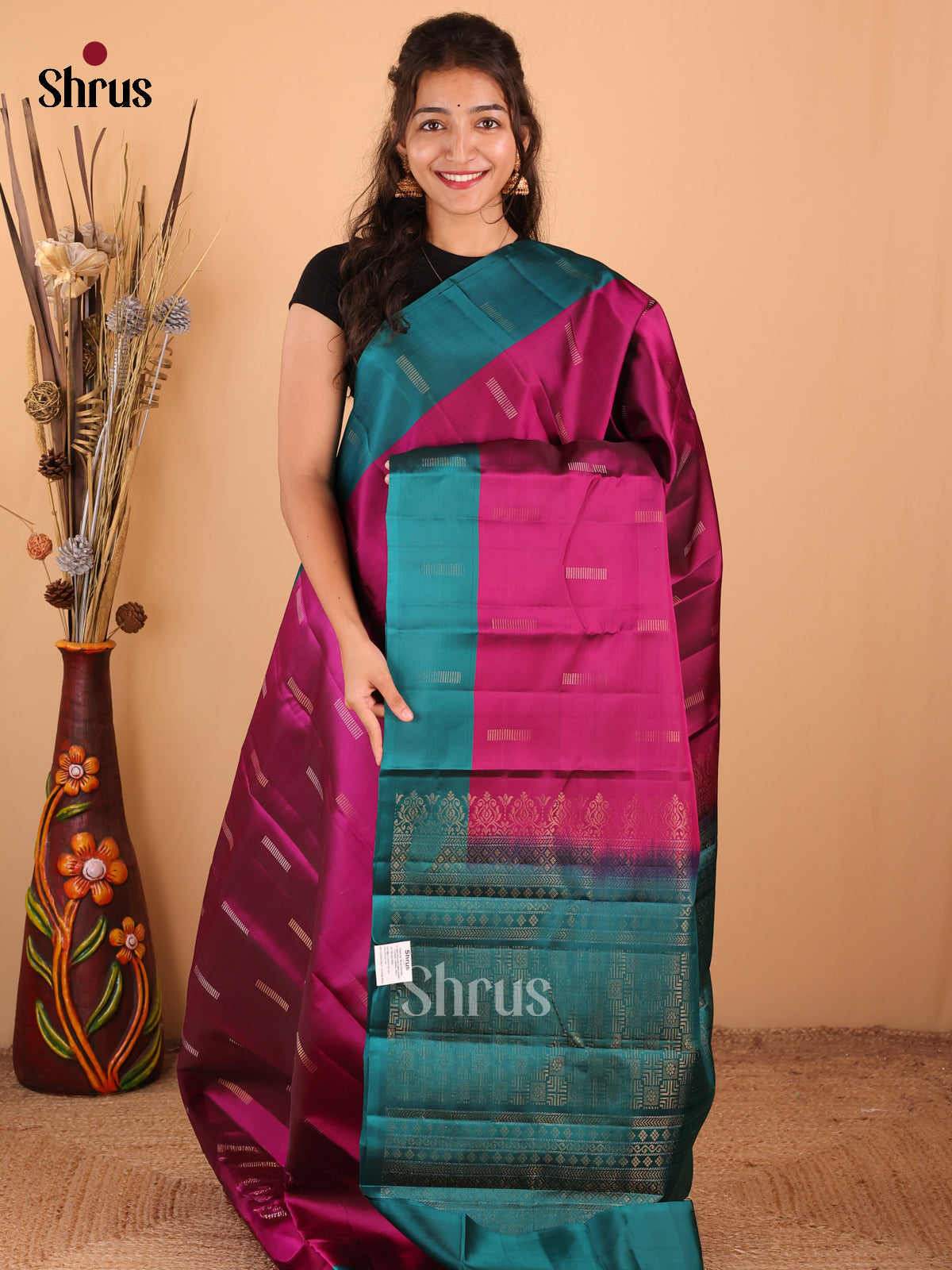 Purple with Peacock Blue - DDS15173 - Softsilk-halfpure Saree - Shop on Shrus.com