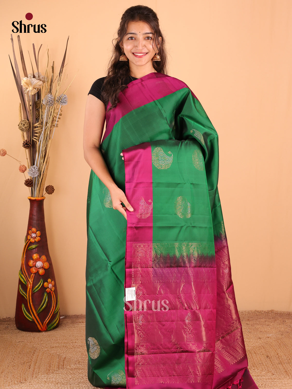 Green with Purple - DDS15174 - Softsilk-halfpure Saree - Shop on Shrus.com
