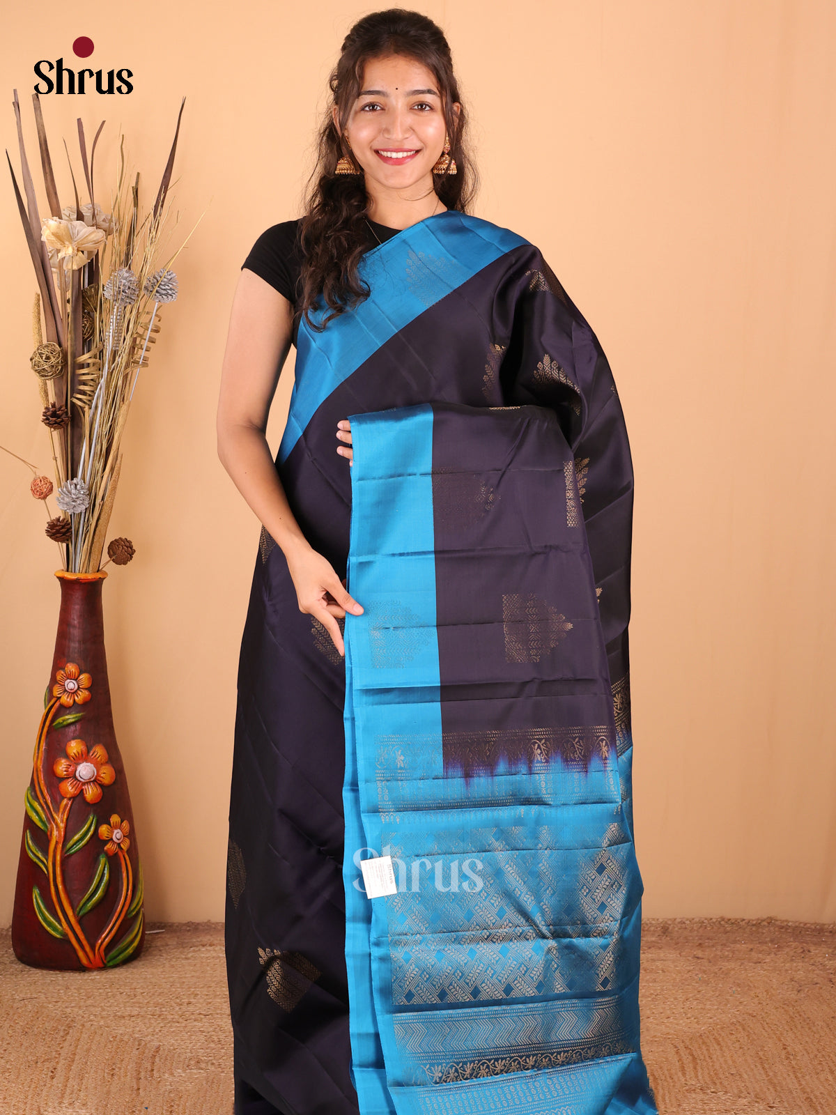 Navy Blue with Blue - DDS15184 - Softsilk-halfpure Saree - Shop on Shrus.com