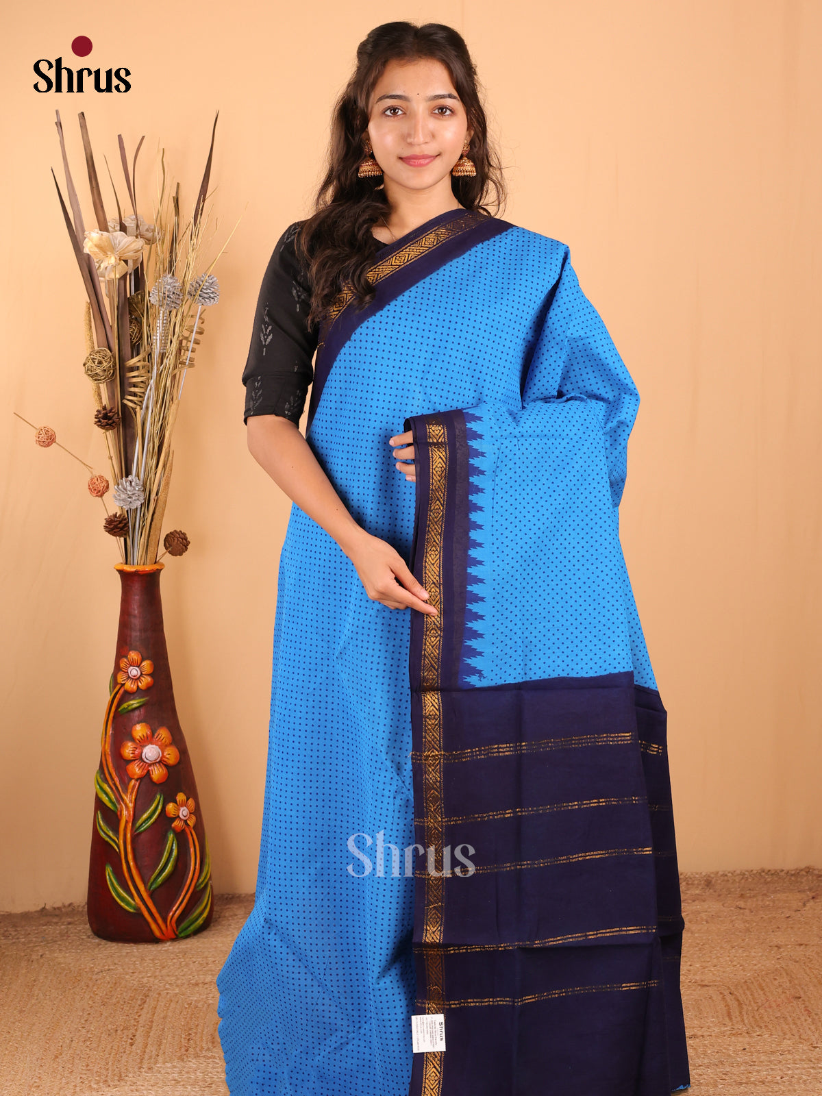Blue - DDS15216 - Sungudi Cotton Saree - Shop on Shrus.com