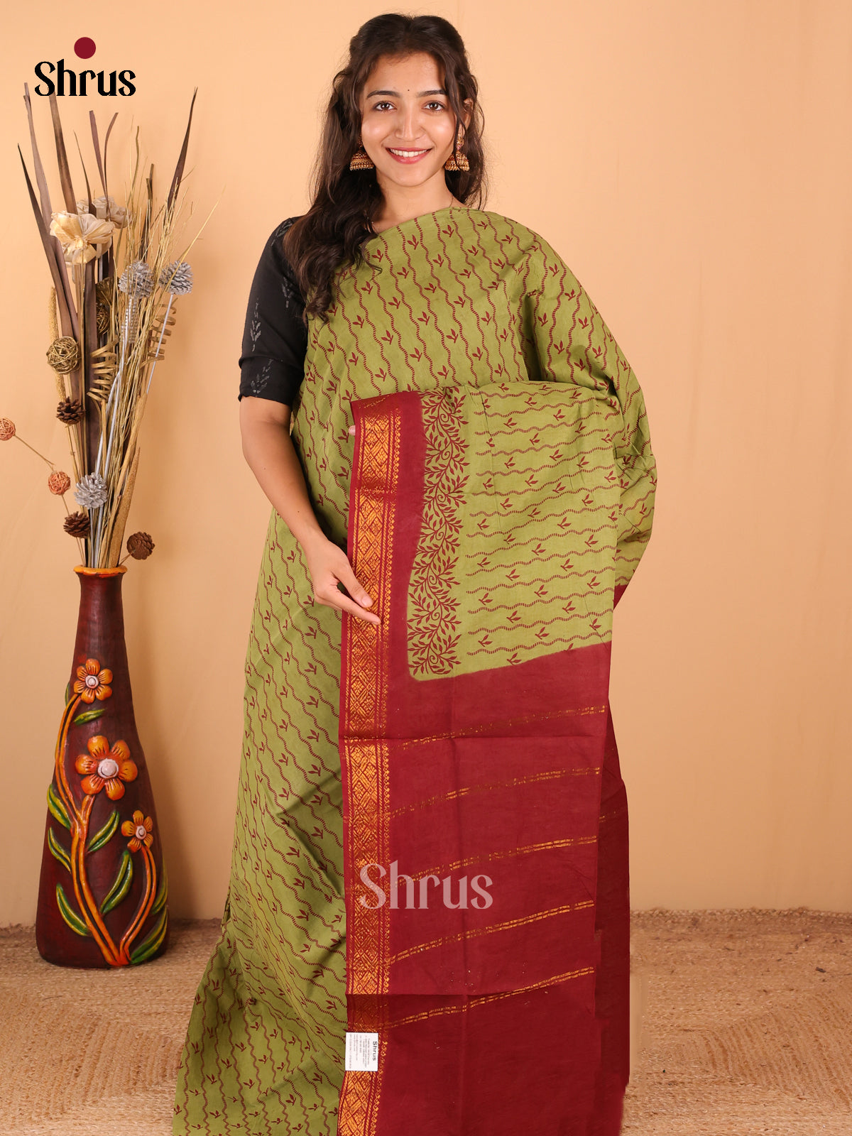 Green with Maroon - DDS15219 - Sungudi Cotton Saree - Shop on Shrus.com