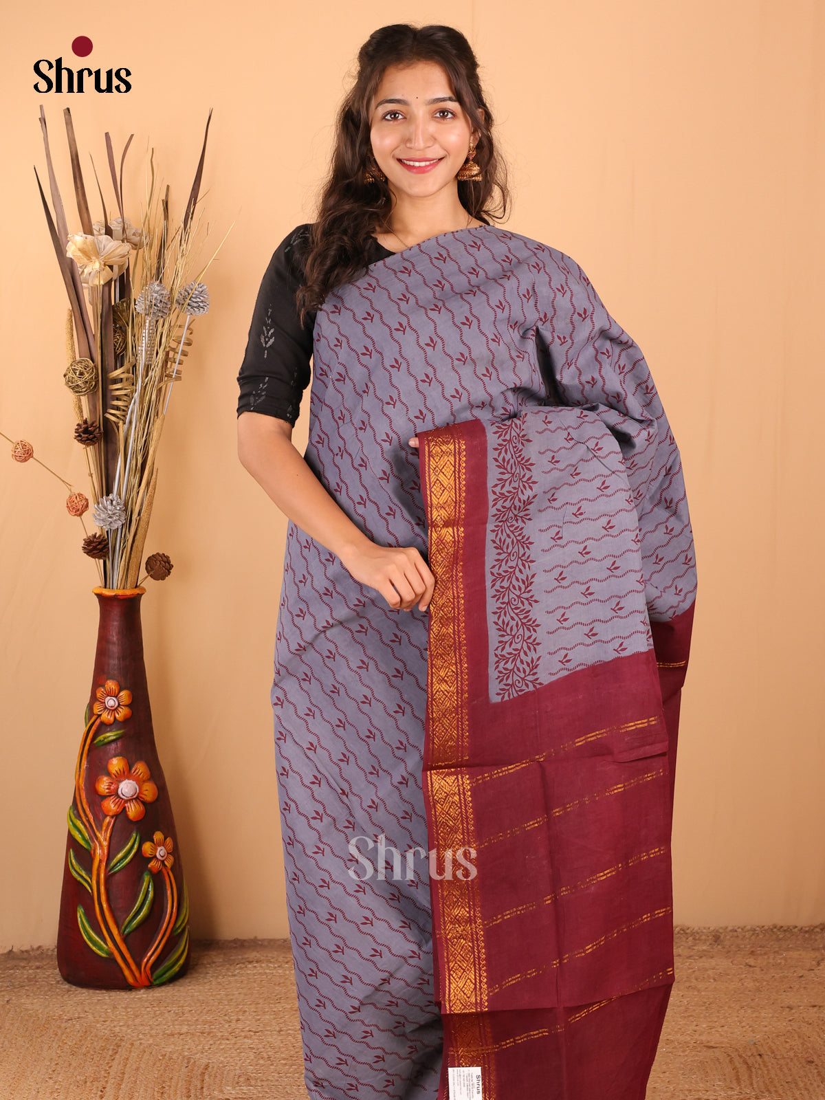 Purple with Maroon - DDS15221 - Sungudi Cotton Saree - Shop on Shrus.com