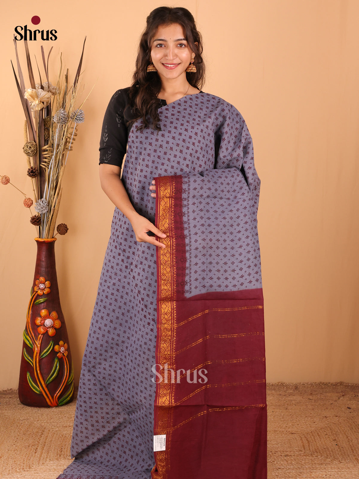 Purple with Maroon - DDS15224 - Sungudi Cotton Saree - Shop on Shrus.com