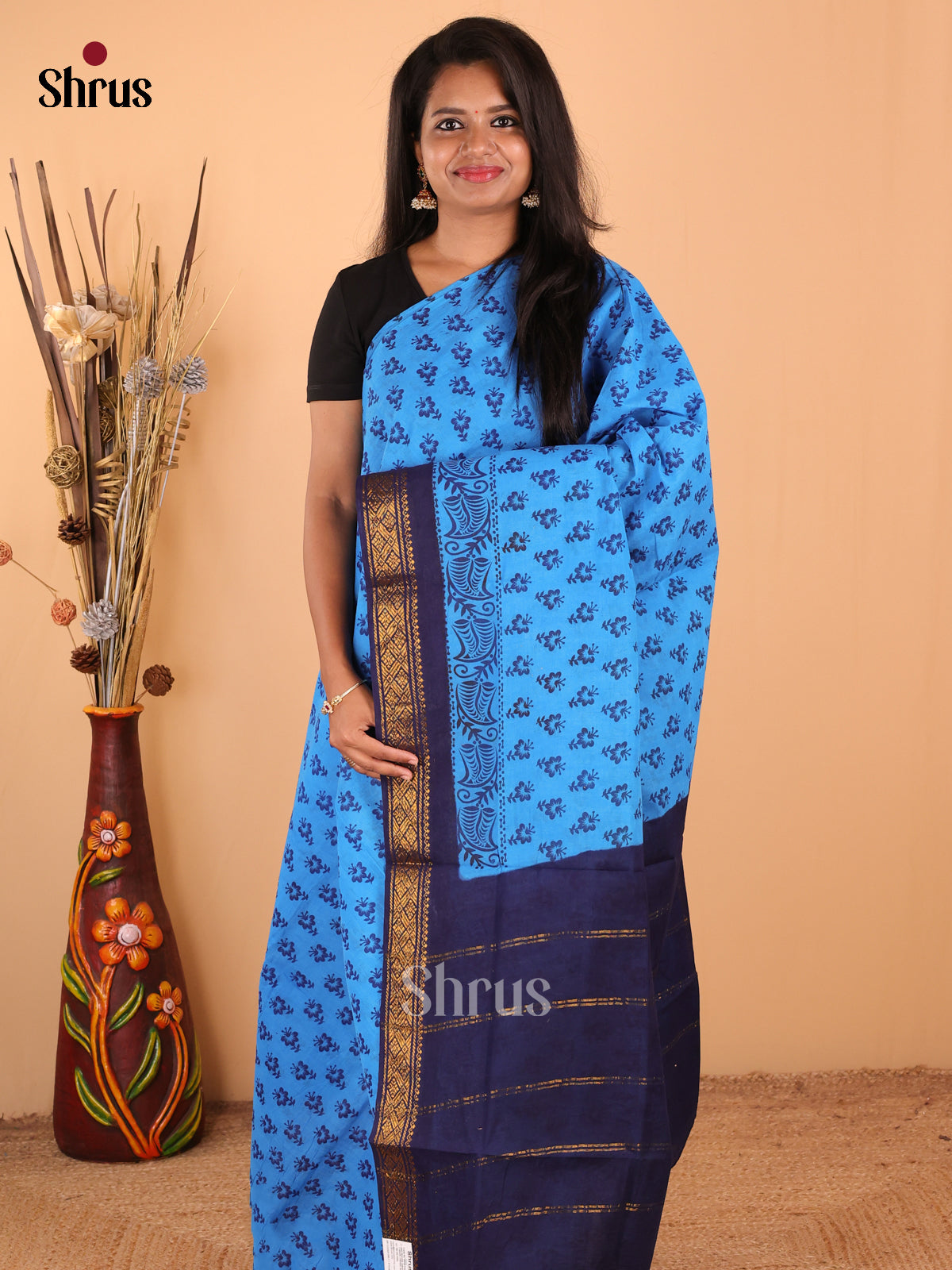 Lite Blue - DDS15228 - Sungudi Cotton Saree - Shop on Shrus.com