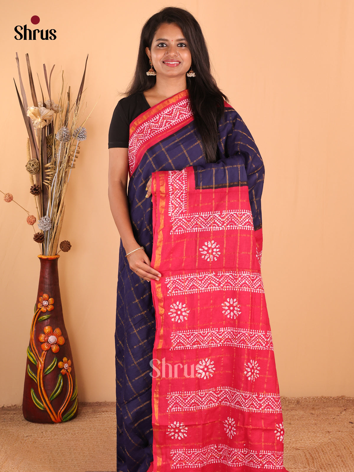 Blue with Red - DDS15241 - Sungudi Cotton Saree - Shop on Shrus.com