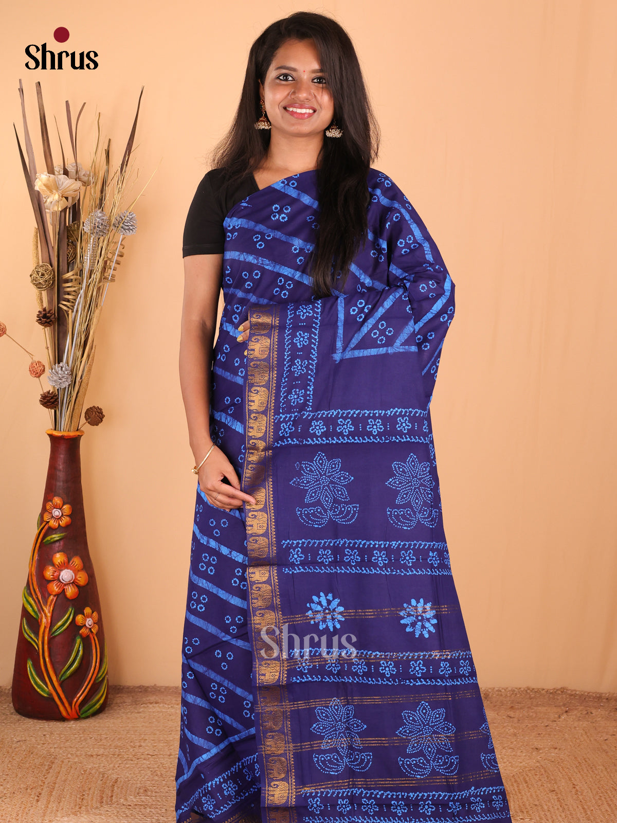 Blue - DDS15266 - Sungudi Cotton Saree - Shop on Shrus.com