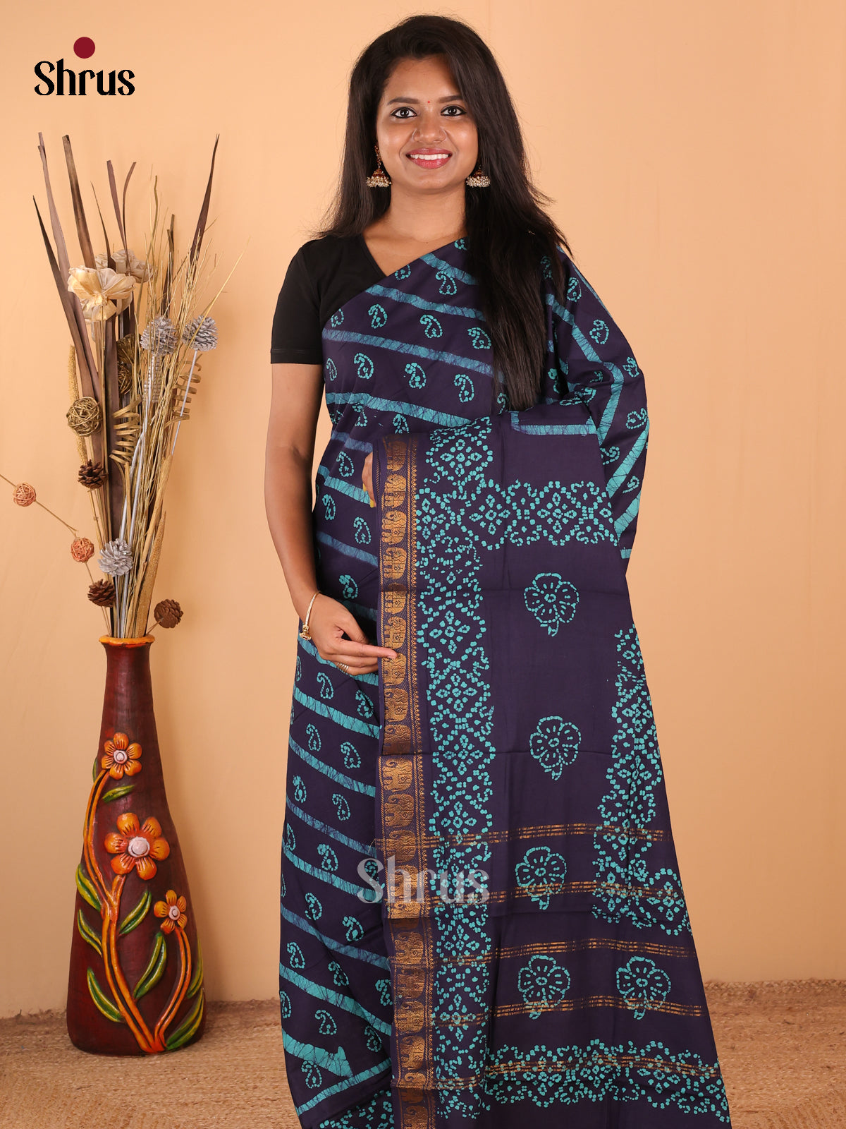 Blue - DDS15267 - Sungudi Cotton Saree - Shop on Shrus.com