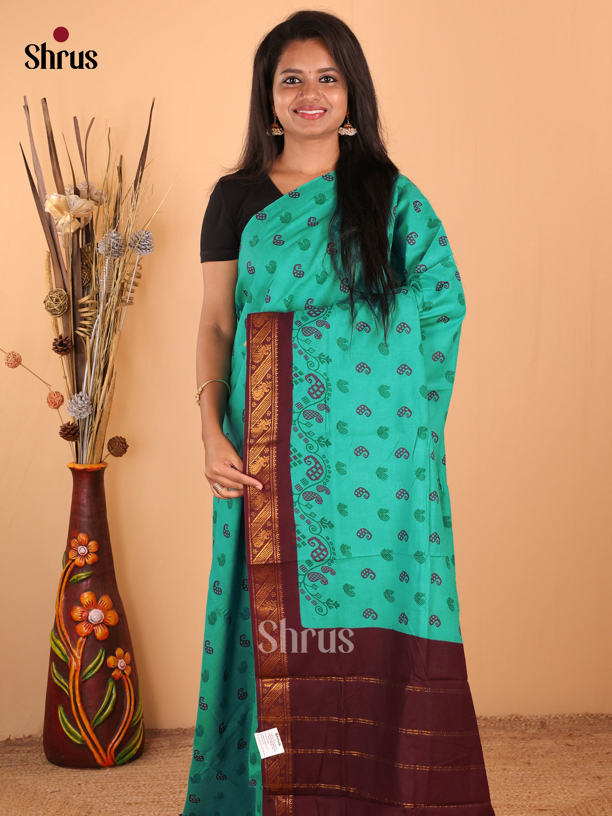 Pastel Green with Maroon - DDS15292 - Sungudi Cotton Saree - Shop on Shrus.com