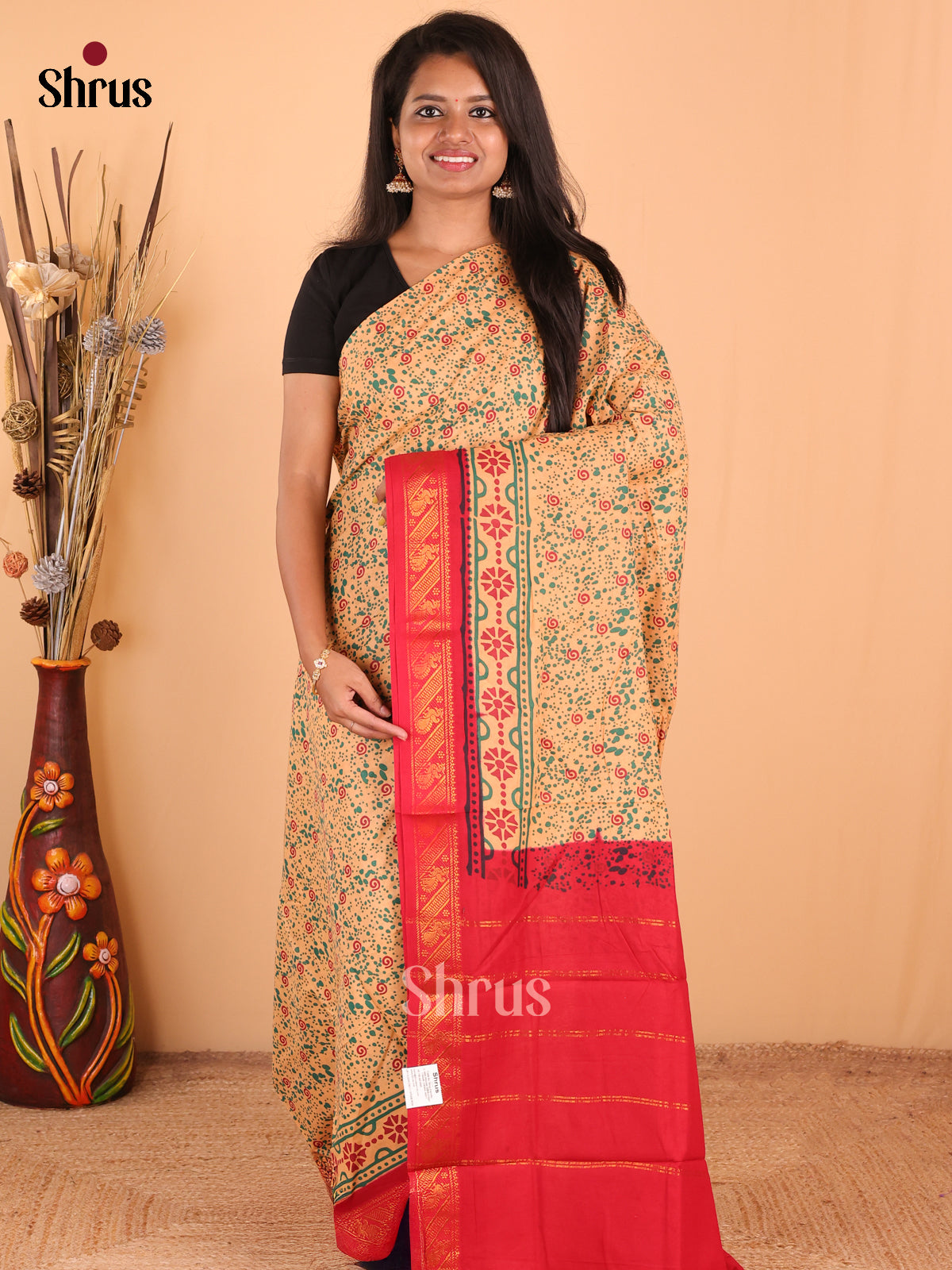 Sandal with Red - DDS15305 - Sungudi Cotton Saree - Shop on Shrus.com