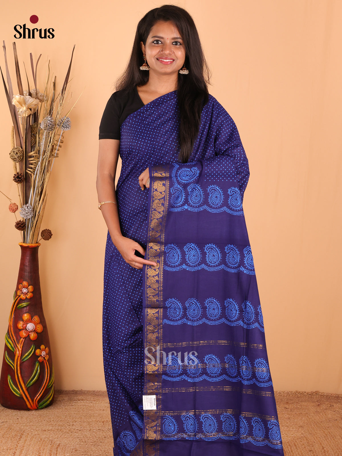 Blue - DDS15340 - Sungudi Cotton Saree - Shop on Shrus.com