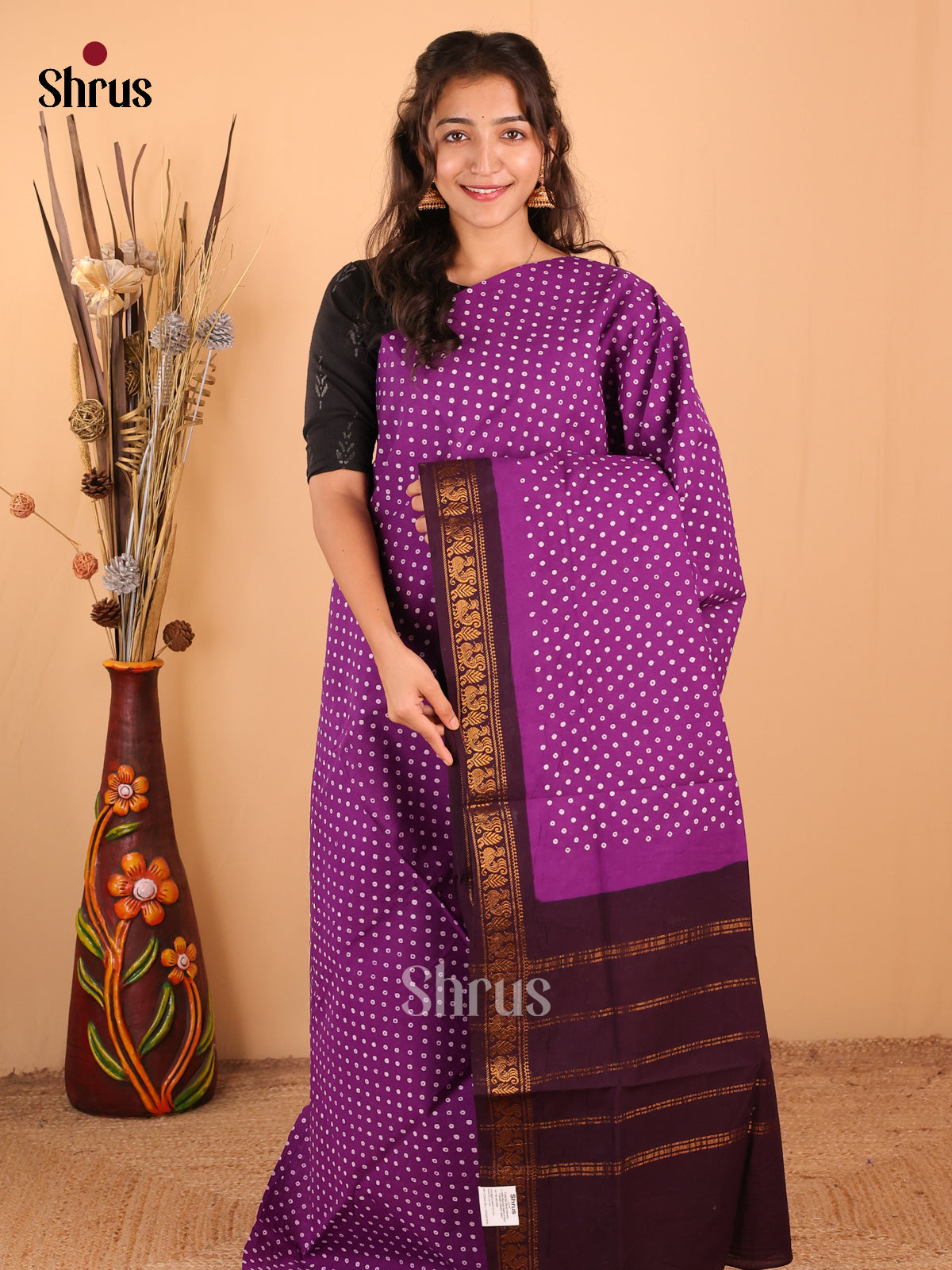 DDS15372 - Sungudi Cotton Saree - Shop on Shrus.com