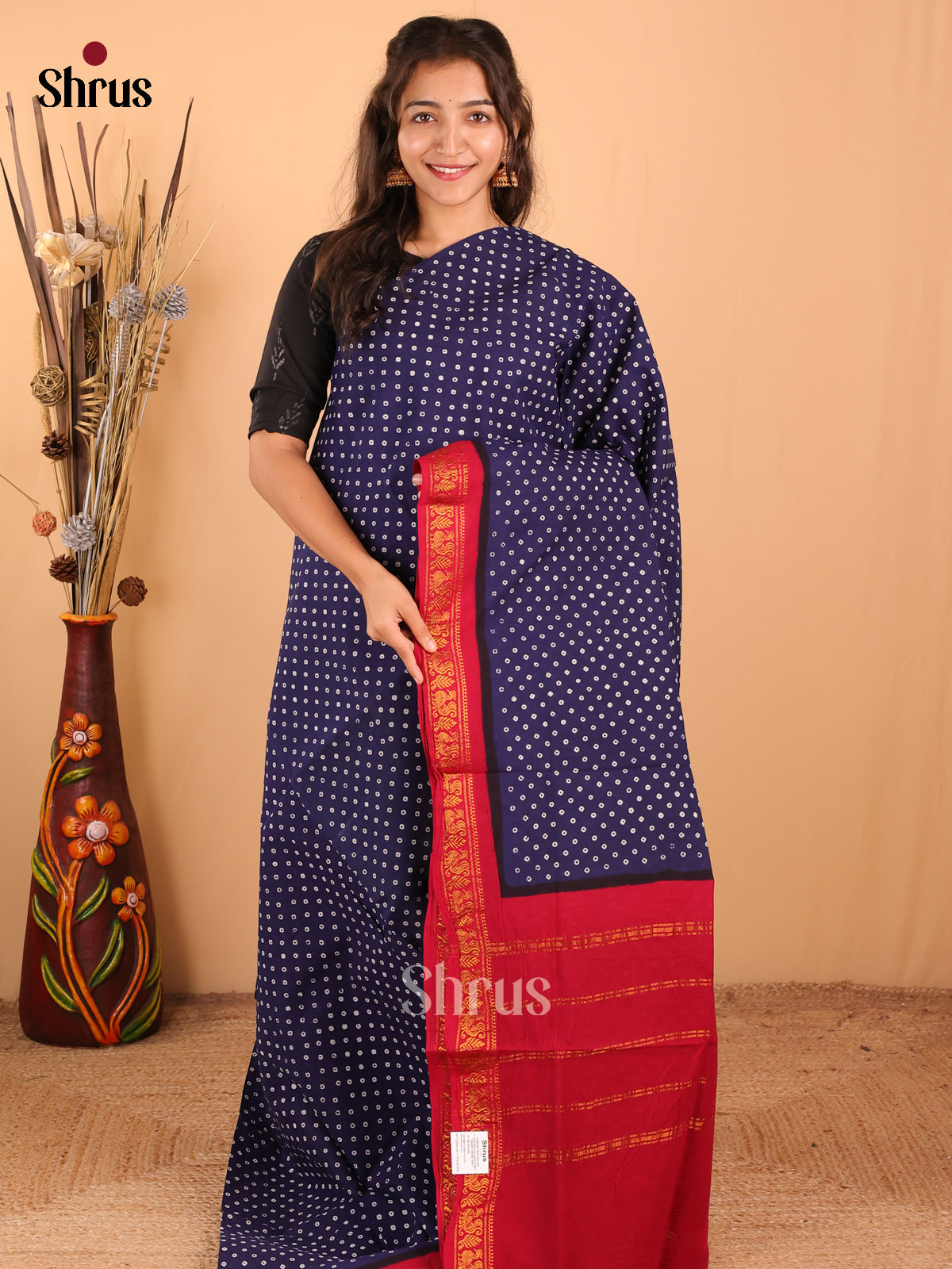 Blue with Red - DDS15378 - Sungudi Cotton Saree - Shop on Shrus.com