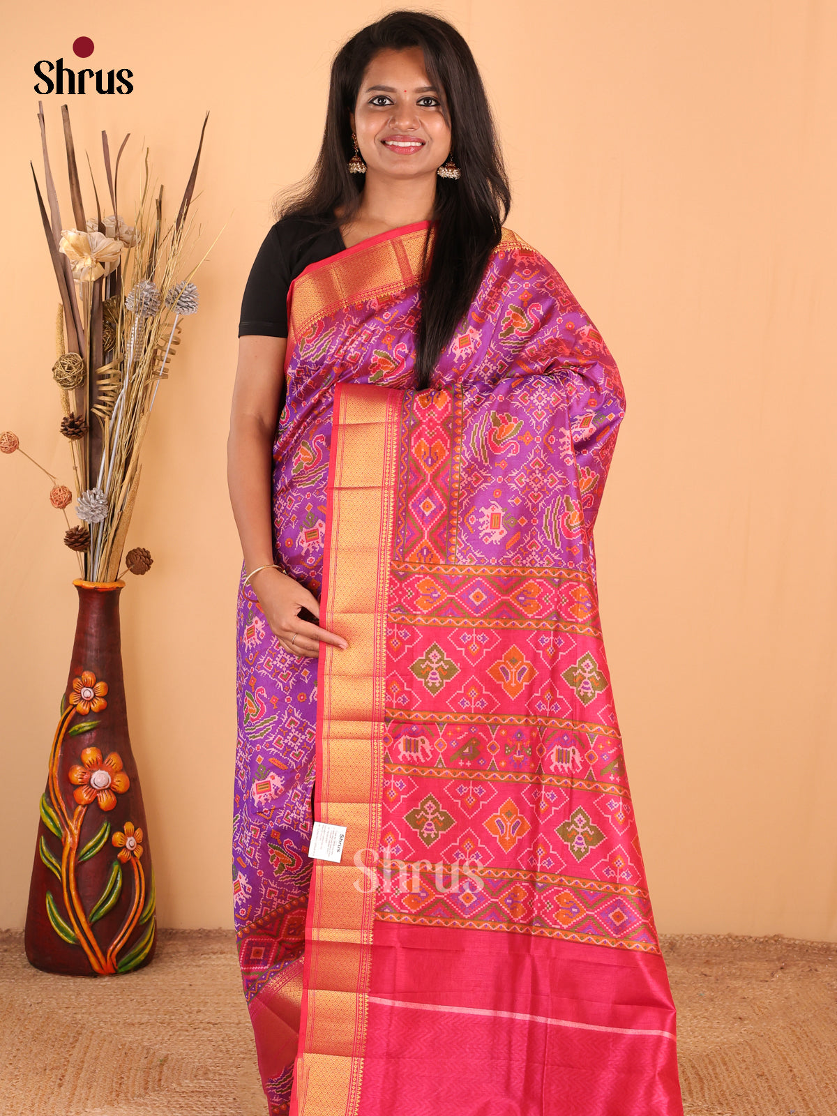 Purple with Pink - DDS16015 - Semi Patola Saree - Shop on Shrus.com