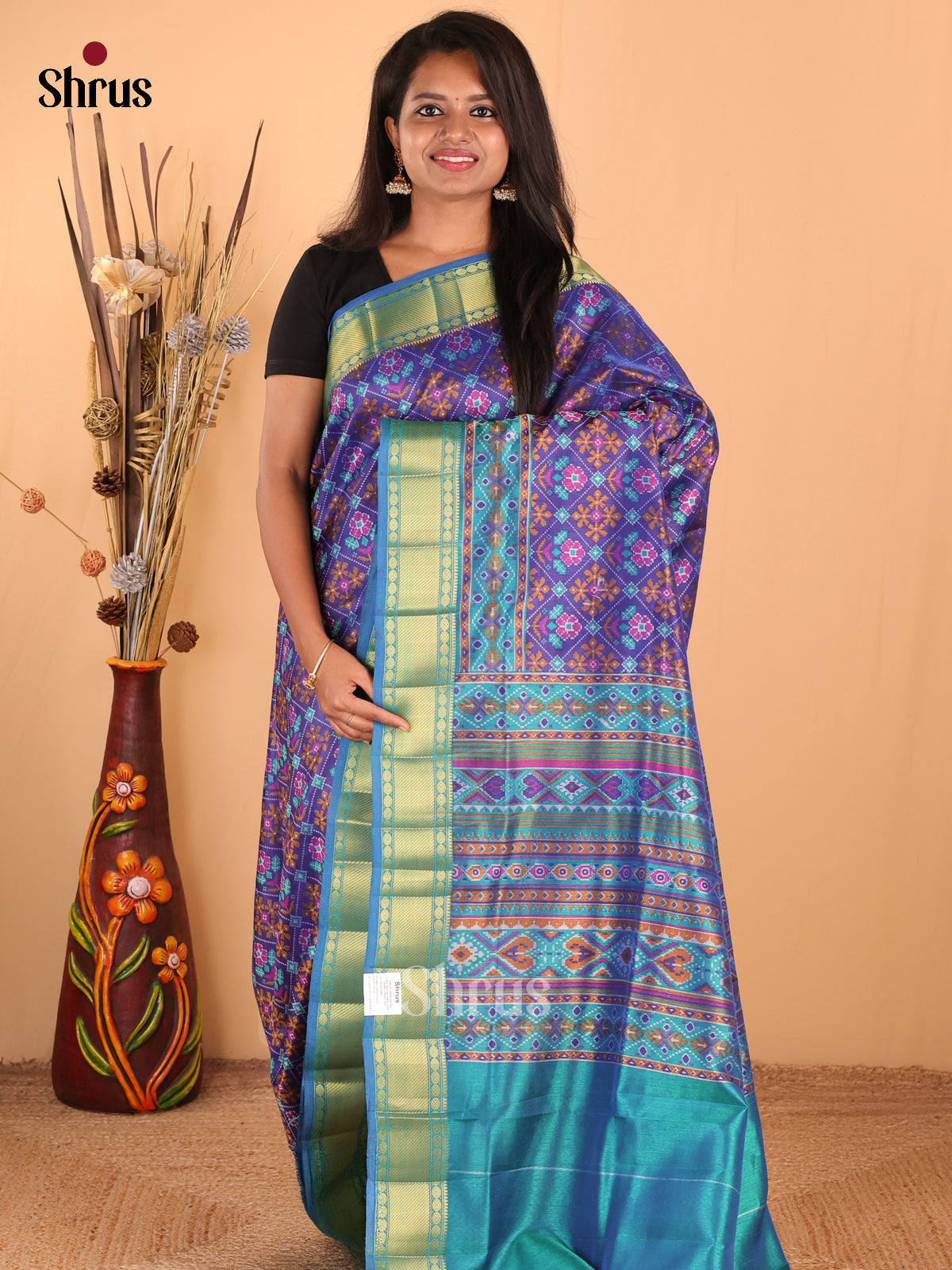 Blue with Teal - DDS16019 - Semi Patola Saree - Shop on Shrus.com