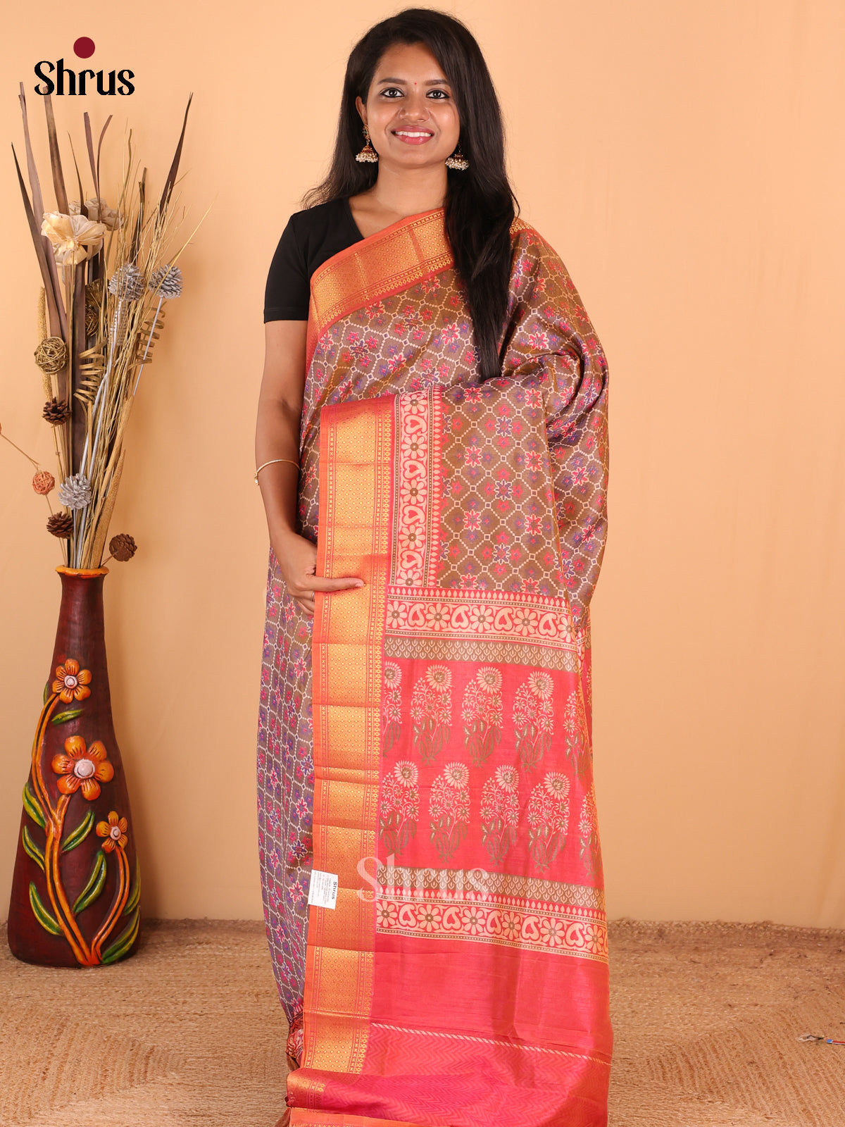 Double Shaded Purple with Orangish Pink - DDS16023 - Semi Patola Saree - Shop on Shrus.com