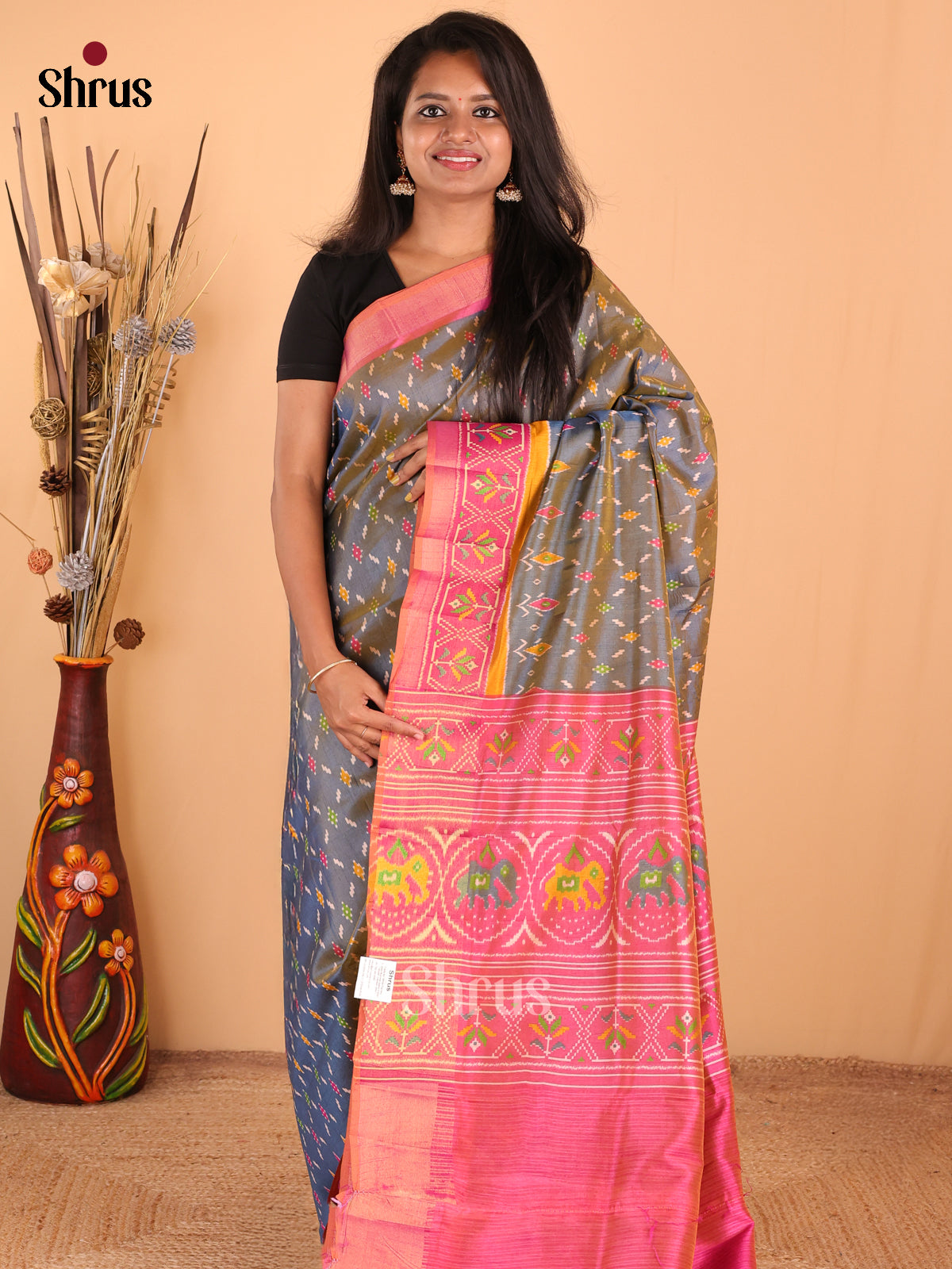 Double Shaded Purple with Orangish Pink -DDS16032 - Semi Patola Saree - Shop on Shrus.com