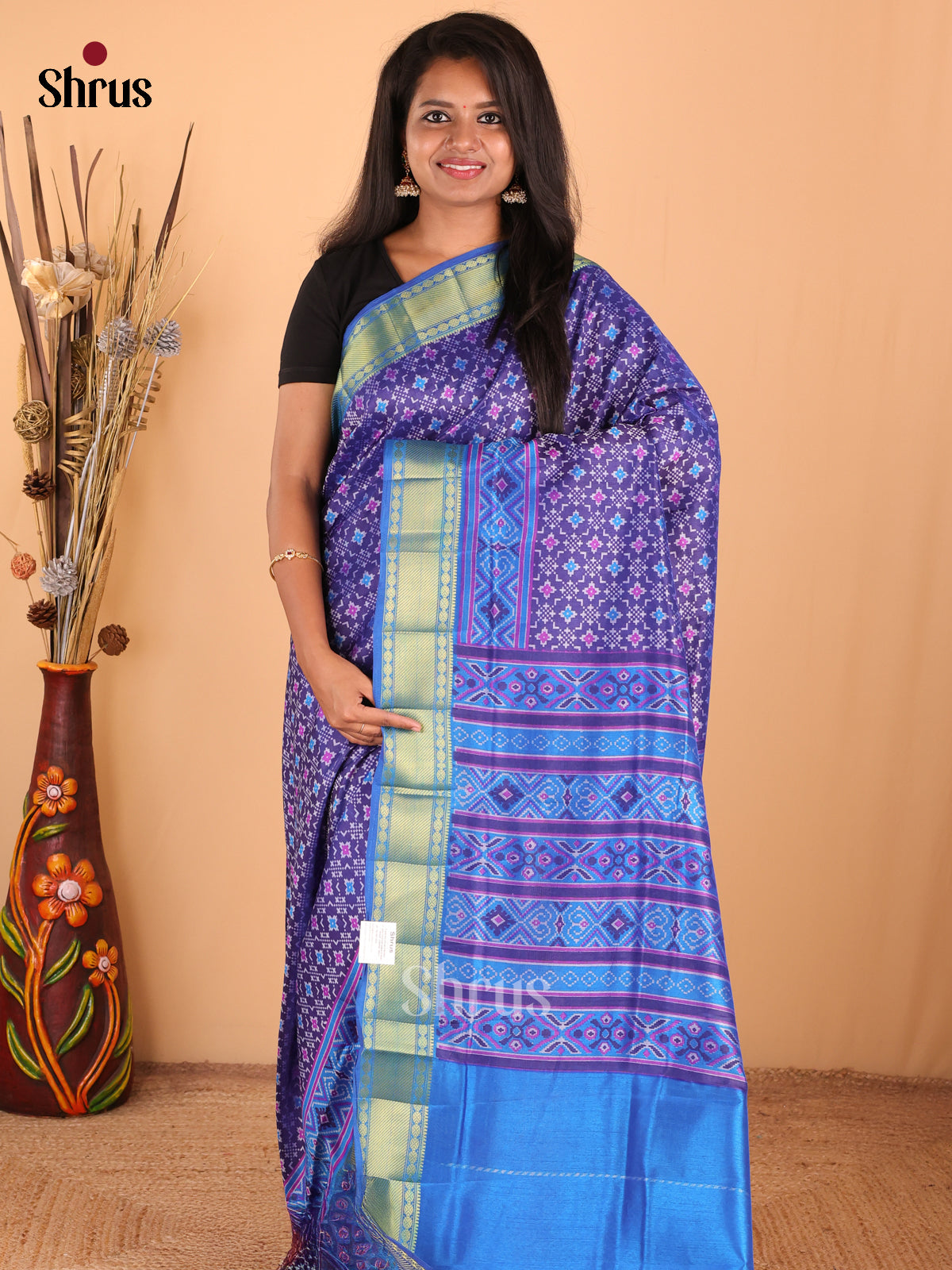 Blue - DDS16036 - Semi Patola Saree - Shop on Shrus.com