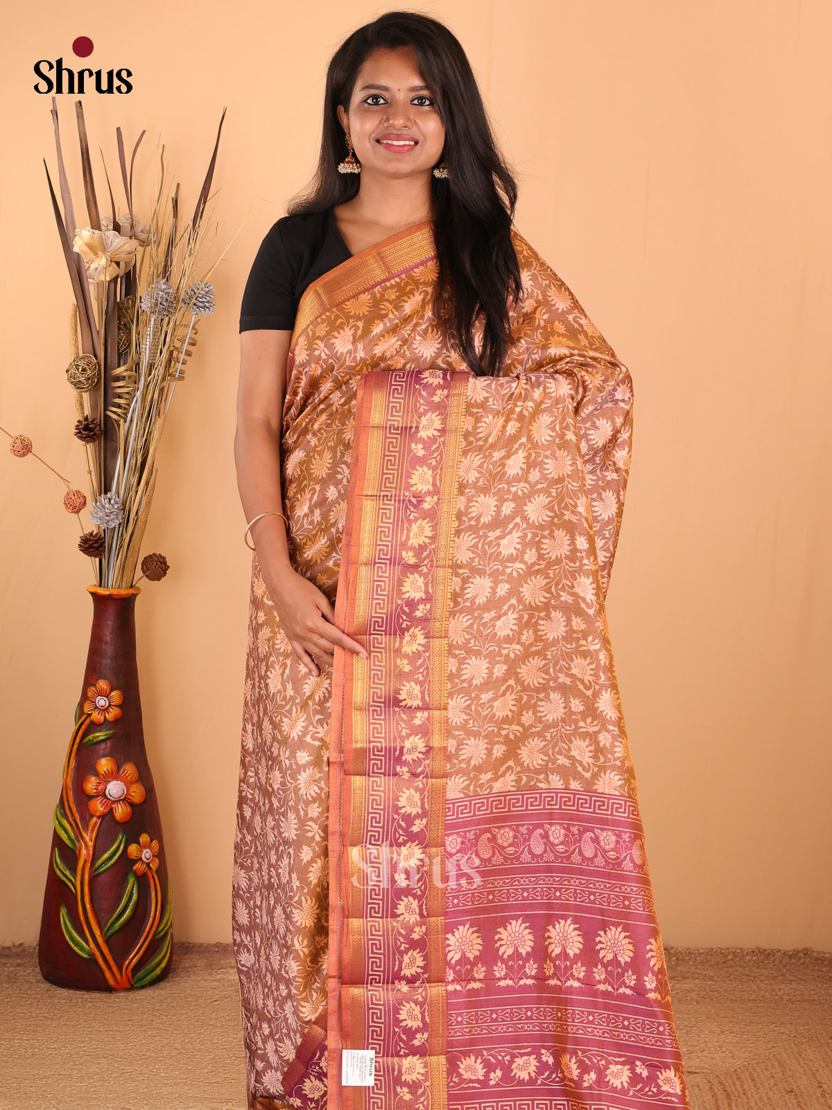 Brown with Purple - DDS16039 - Semi Patola Saree - Shop on Shrus.com
