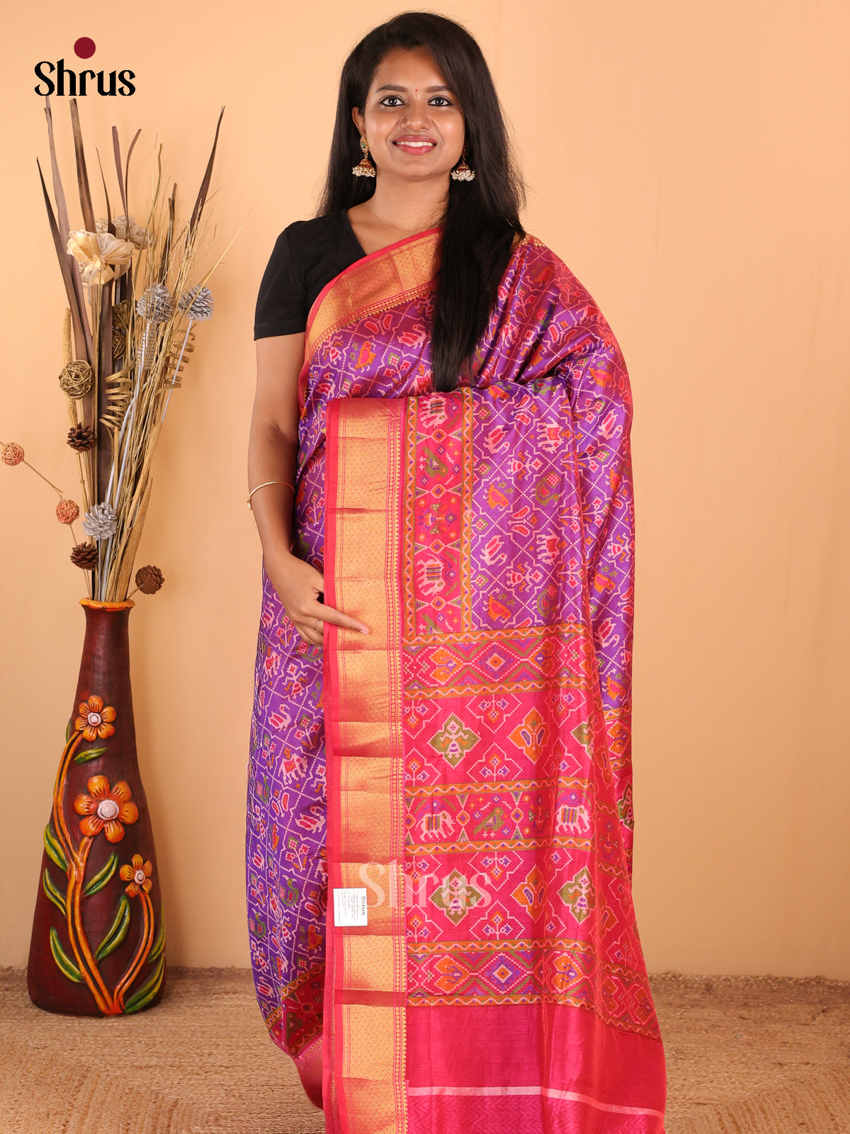 Purple with Pink - DDS16056 - Semi Patola Saree - Shop on Shrus.com