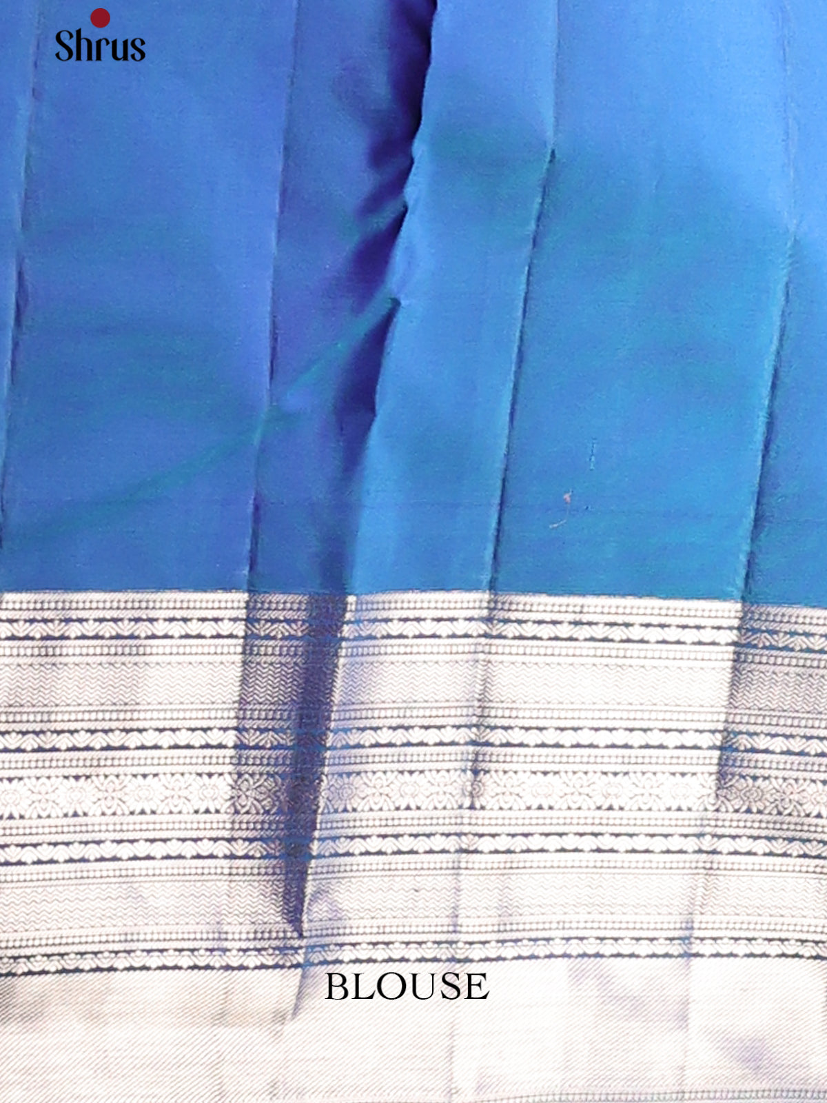 Silver Zari Monochrome Blue Kanchipuram silk Saree with zari buttas , vaira oosi checks - Shop on Shrus.com