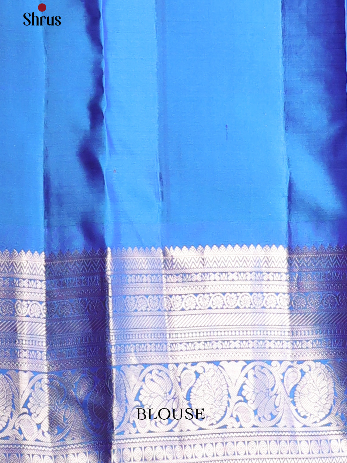 Chic Blue monochrome Kanchipuram silk Saree with zari buttas , floral vines border - Shop on Shrus.com