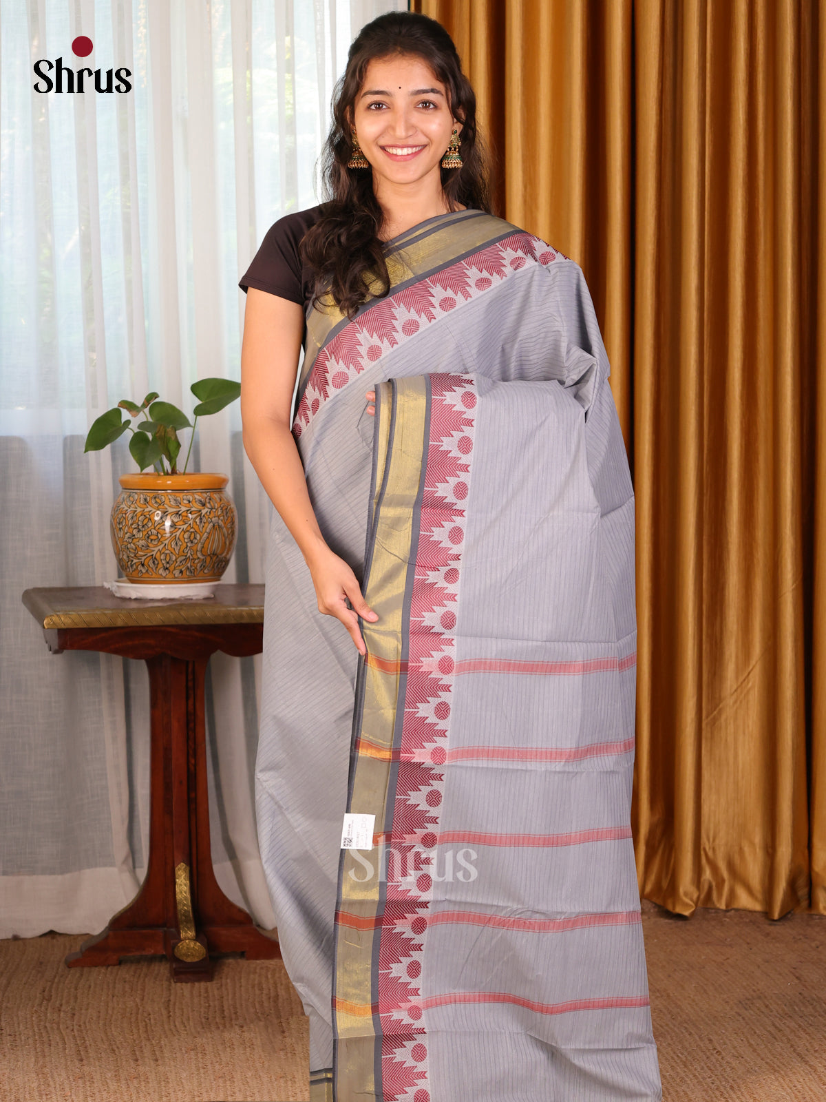 Grey - DDS18017 - South Cotton Saree - Shop on Shrus.com