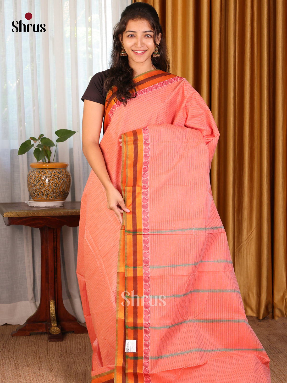 Pink with Green - DDS18023 - South Cotton Saree - Shop on Shrus.com