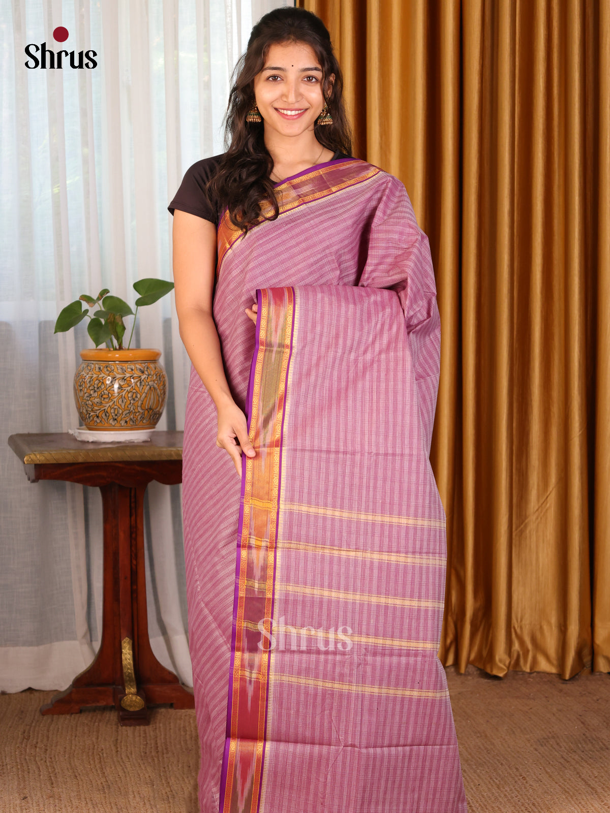 Lavender with Purple - DDS18030 - South Cotton Saree - Shop on Shrus.com