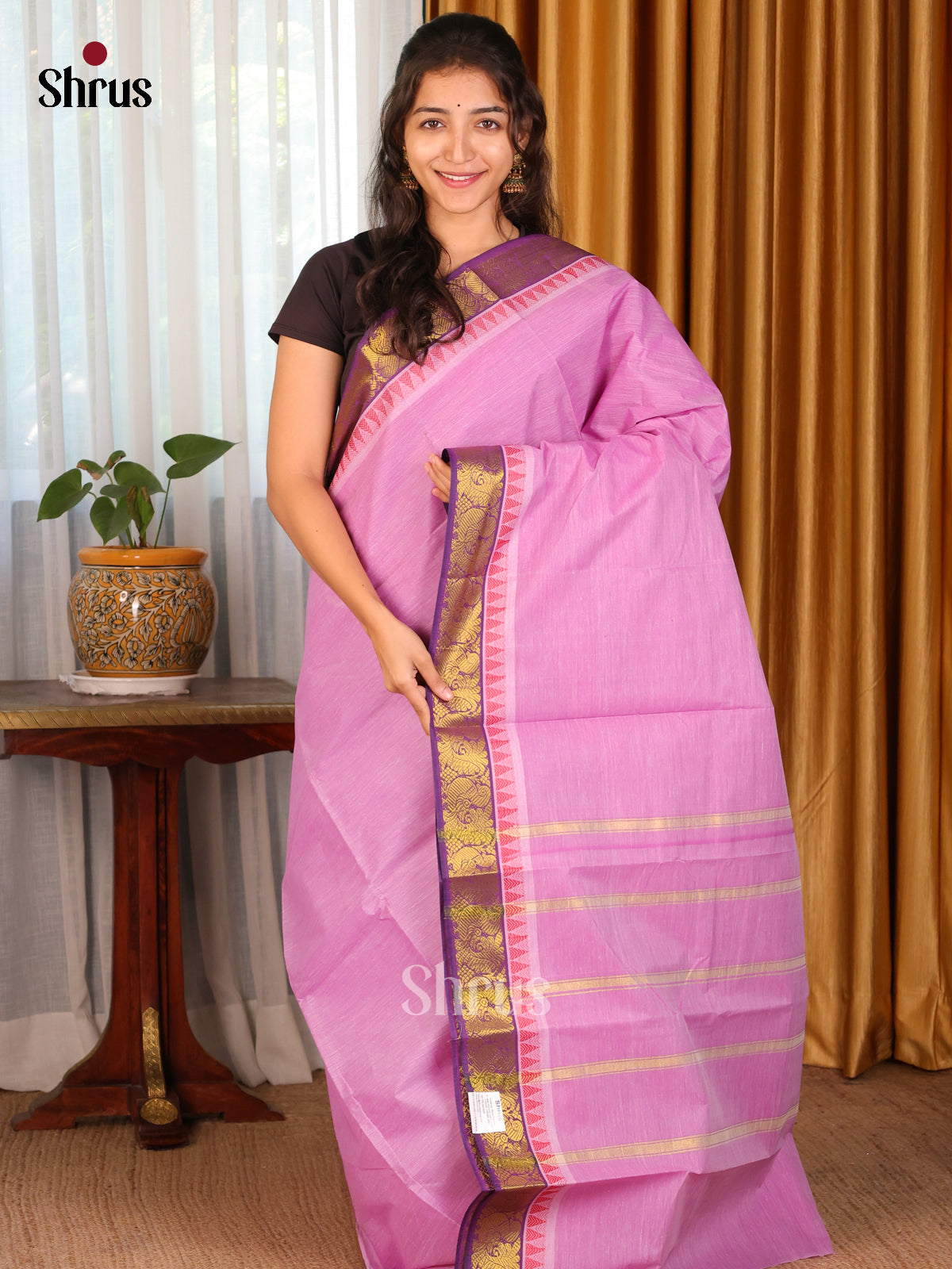 Pink & Purple - DDS18041 - South Cotton Saree - Shop on Shrus.com