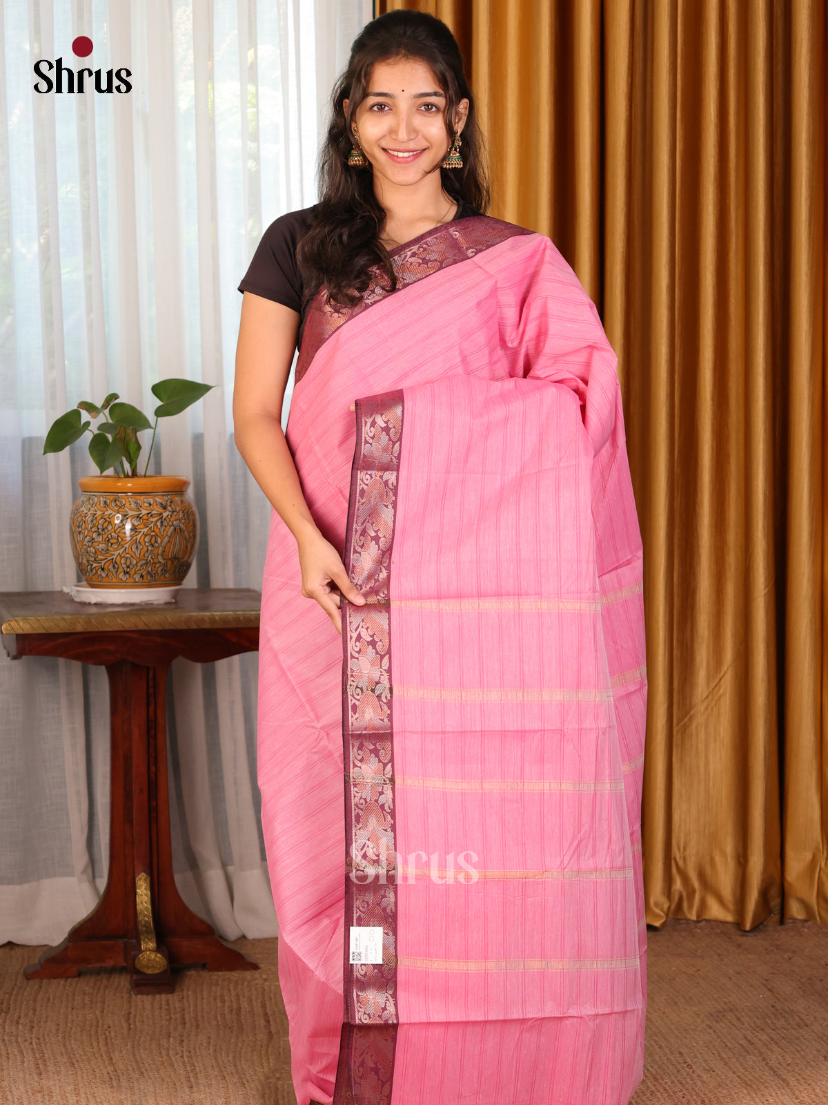 Pink with Purple - DDS18064 - South Cotton Saree - Shop on Shrus.com