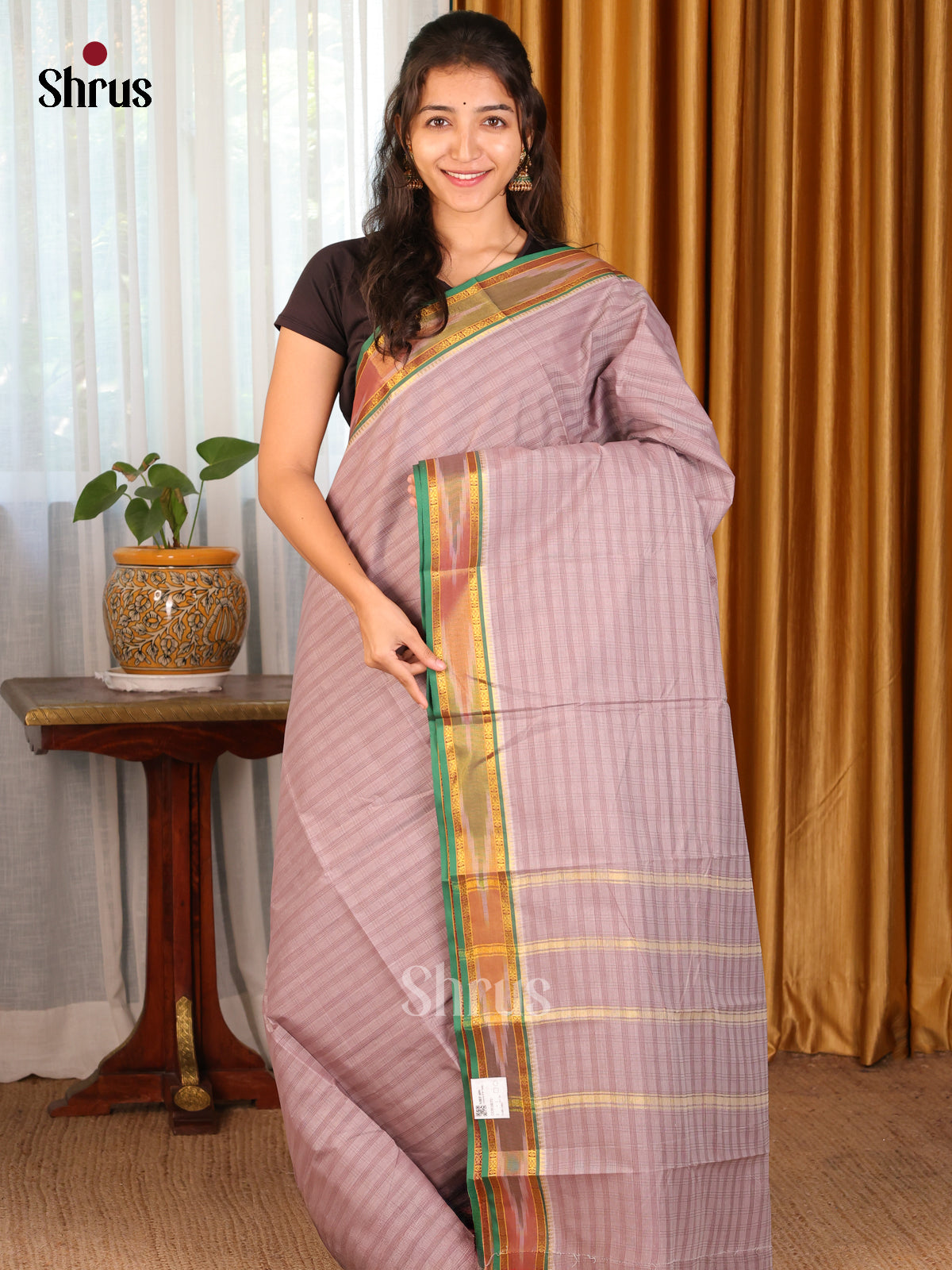 Lavender with Green - DDS18070 - South Cotton Saree - Shop on Shrus.com