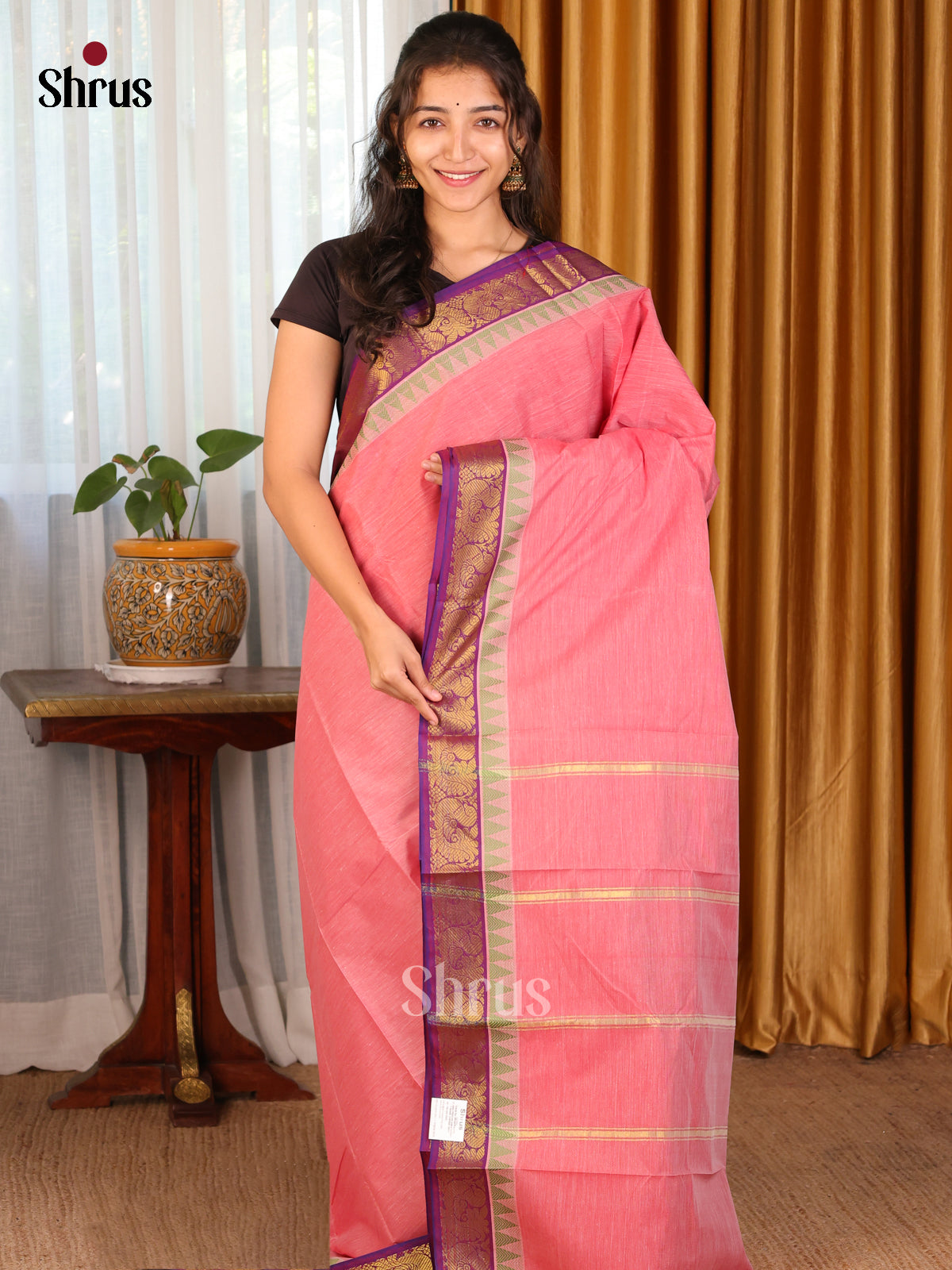Pink with Purple - DDS18082 - South Cotton Saree - Shop on Shrus.com