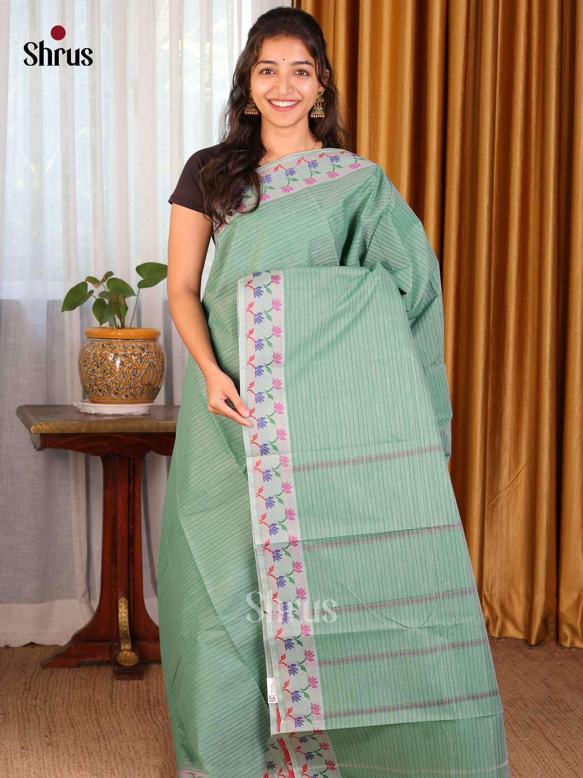 Pastel Green - DDS18097 - South Cotton Saree - Shop on Shrus.com