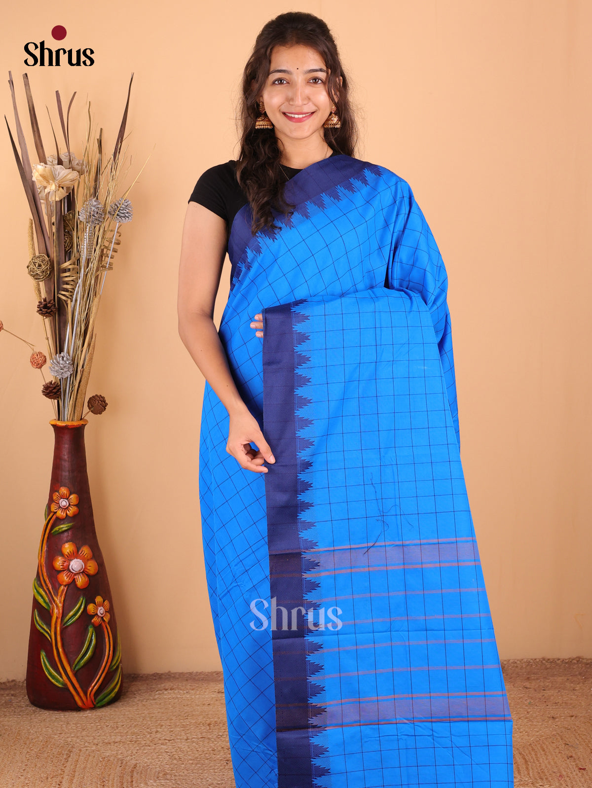 Blue - DDS18131 - Chettinad Mix Cotton Saree - Shop on Shrus.com
