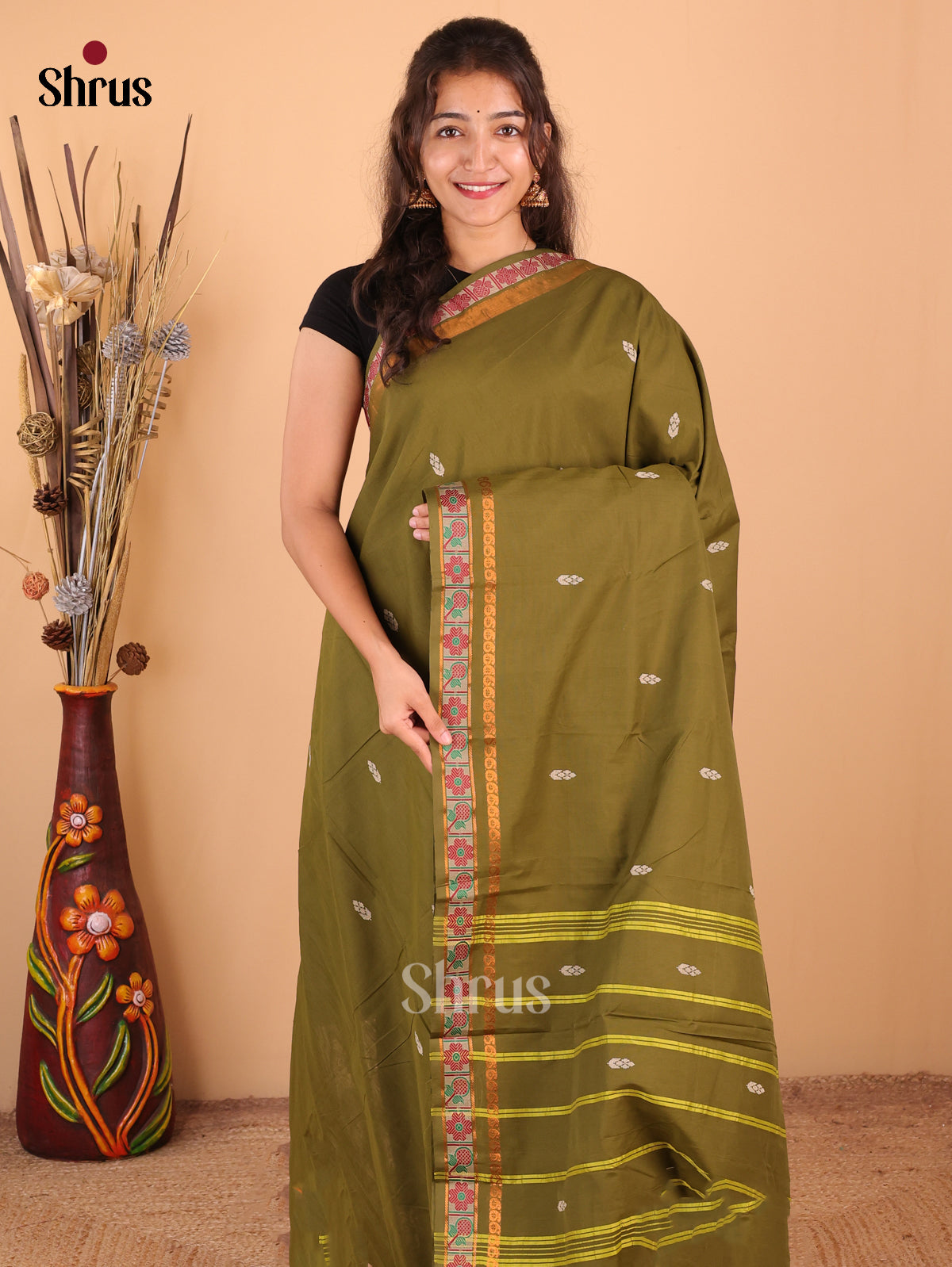 Green - DDS18166 - Chettinad Mix Cotton Saree - Shop on Shrus.com
