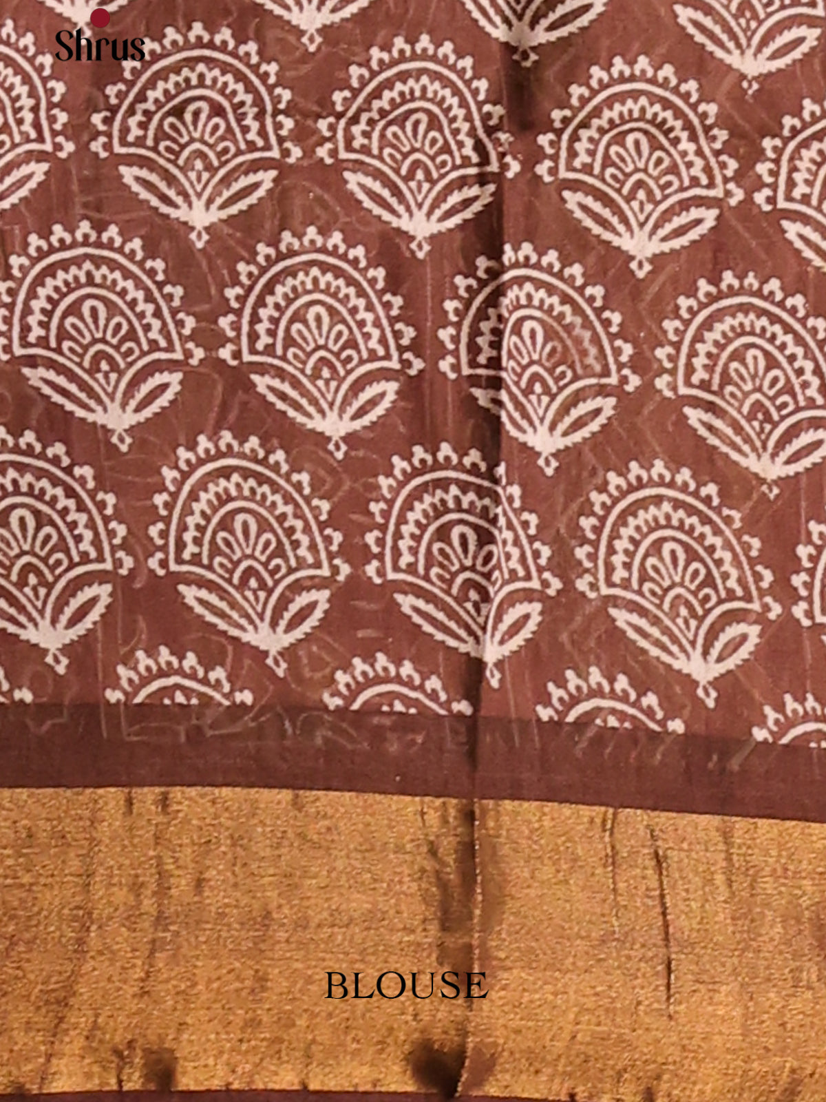 Brown- Printed Tussar Saree - Shop on Shrus.com